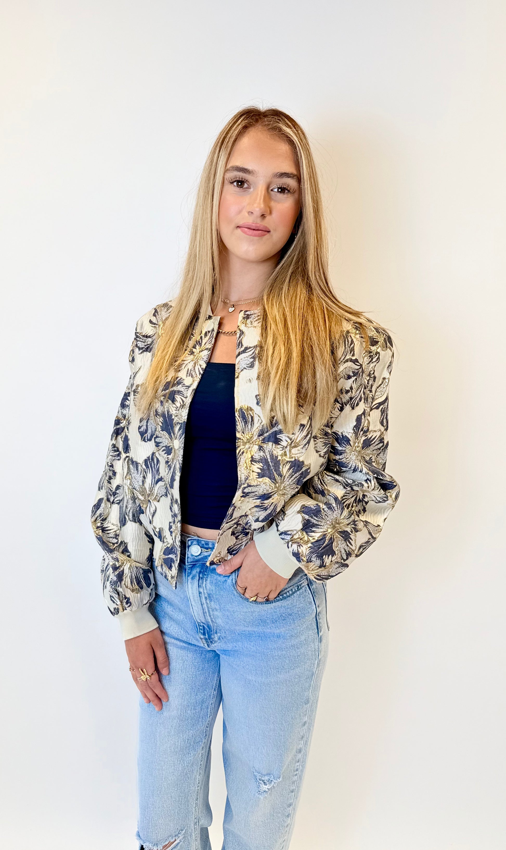Flower jacket - Navy blauw