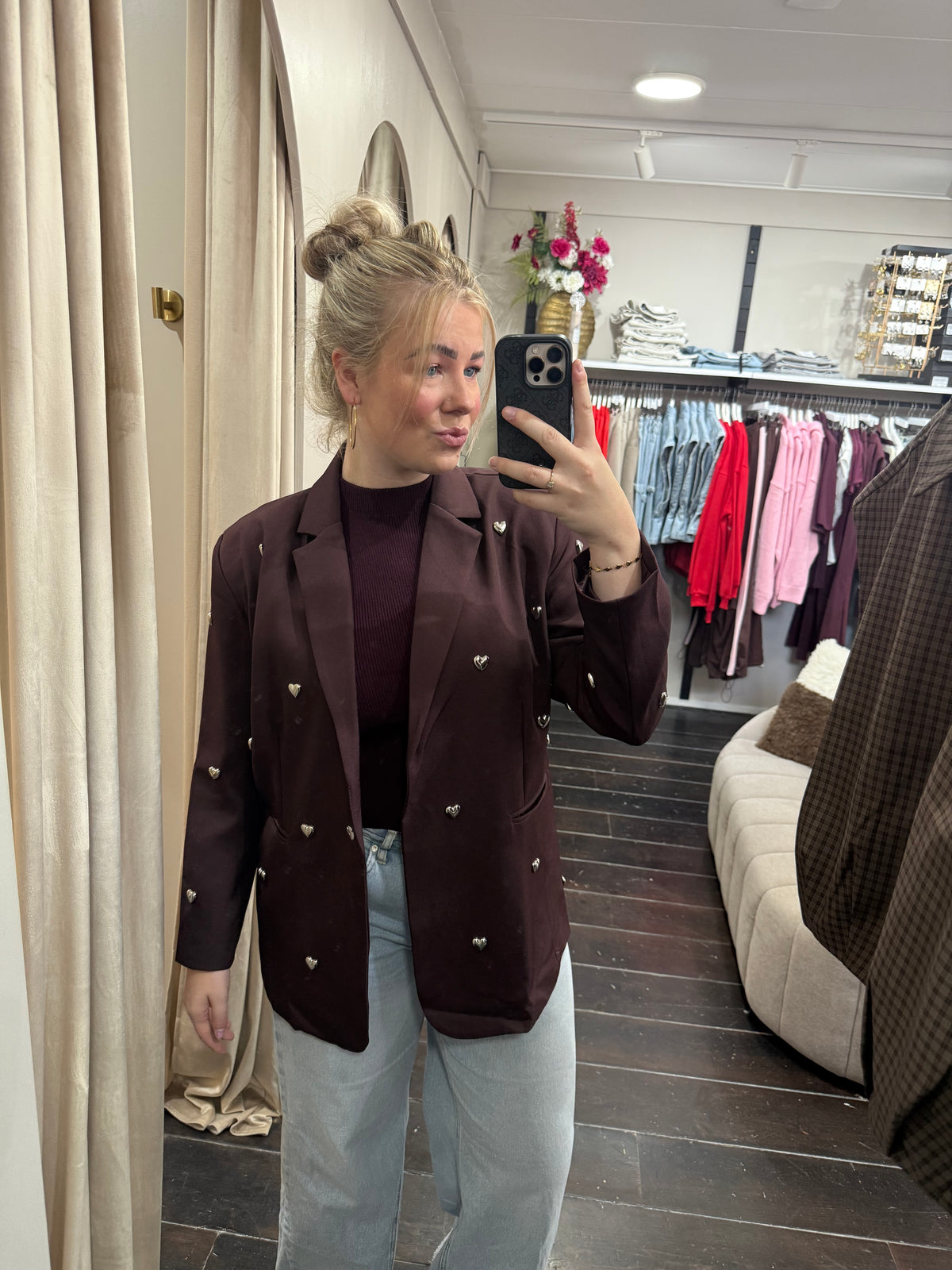 Oversized hartjes blazer - Bordeaux rood