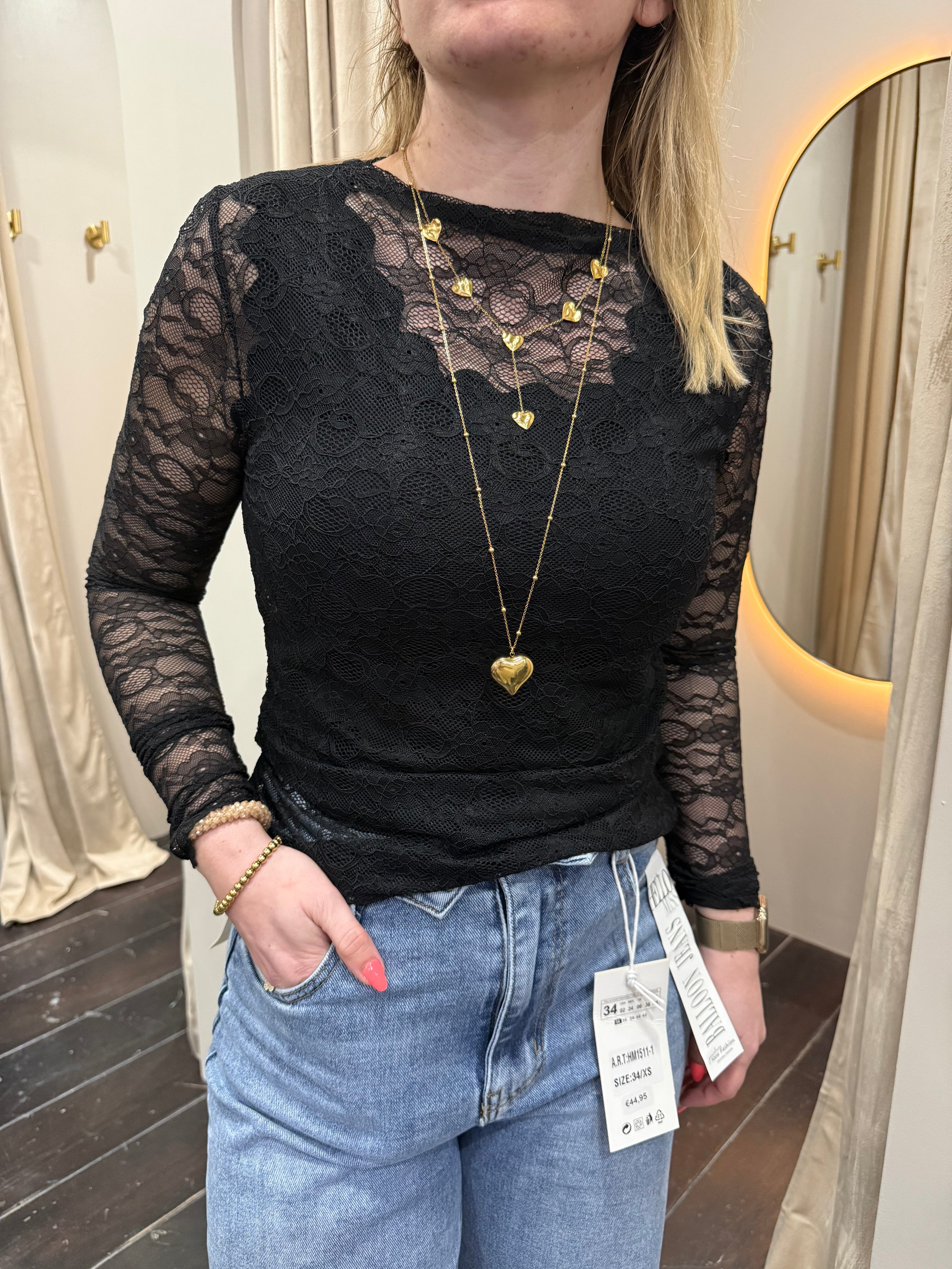 Kanten top recht - Zwart