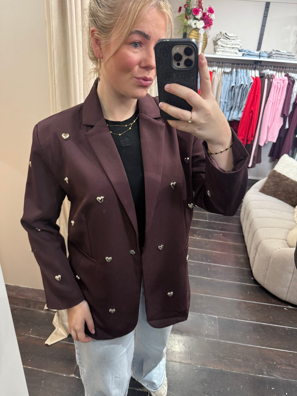Oversized hartjes blazer - Bordeaux rood