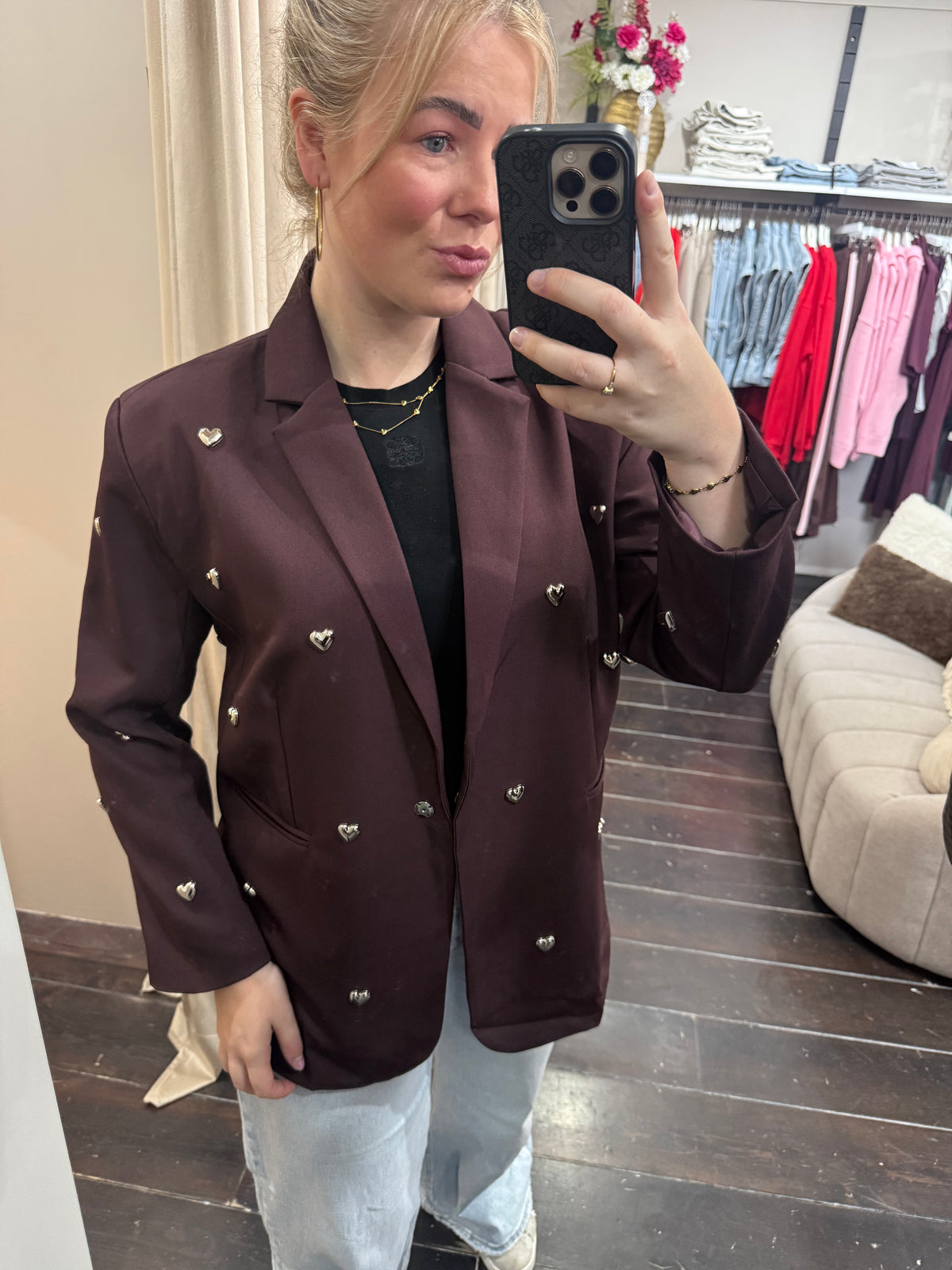 Oversized hartjes blazer - Bordeaux rood
