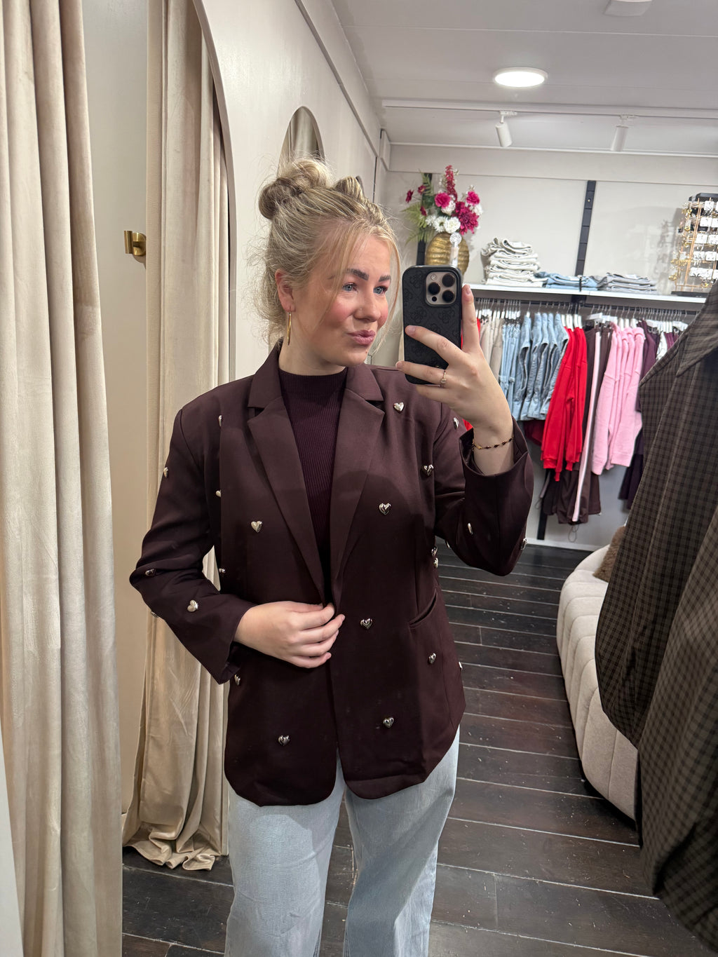Oversized hartjes blazer - Bordeaux rood