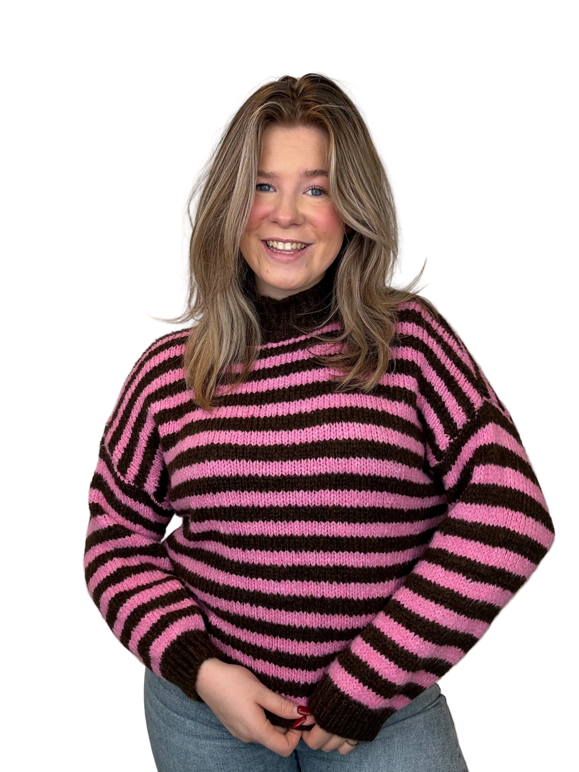 Gestreepte Trui - Roze/Bruin