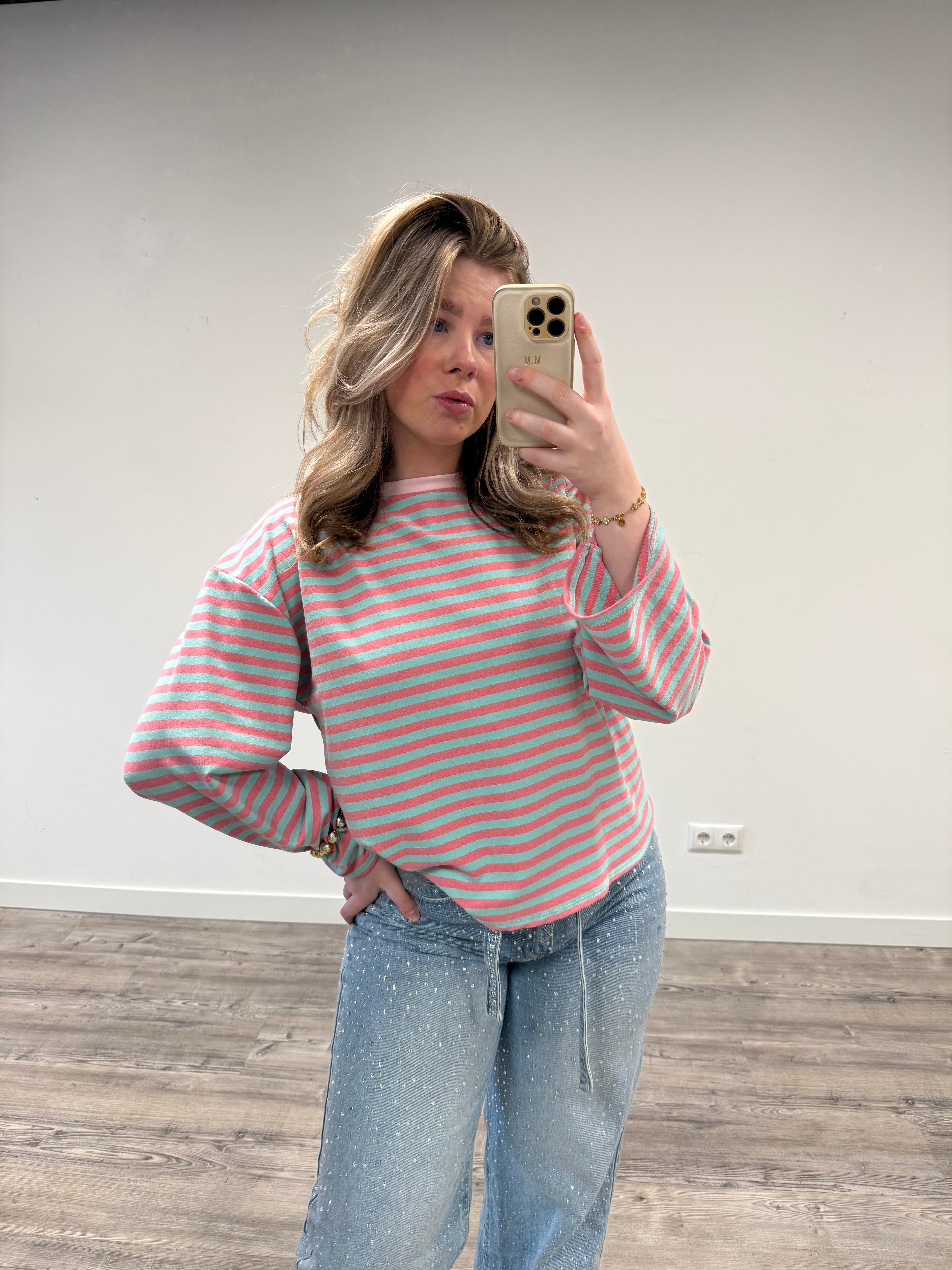 Longsleeve - Mintgroen/Roze