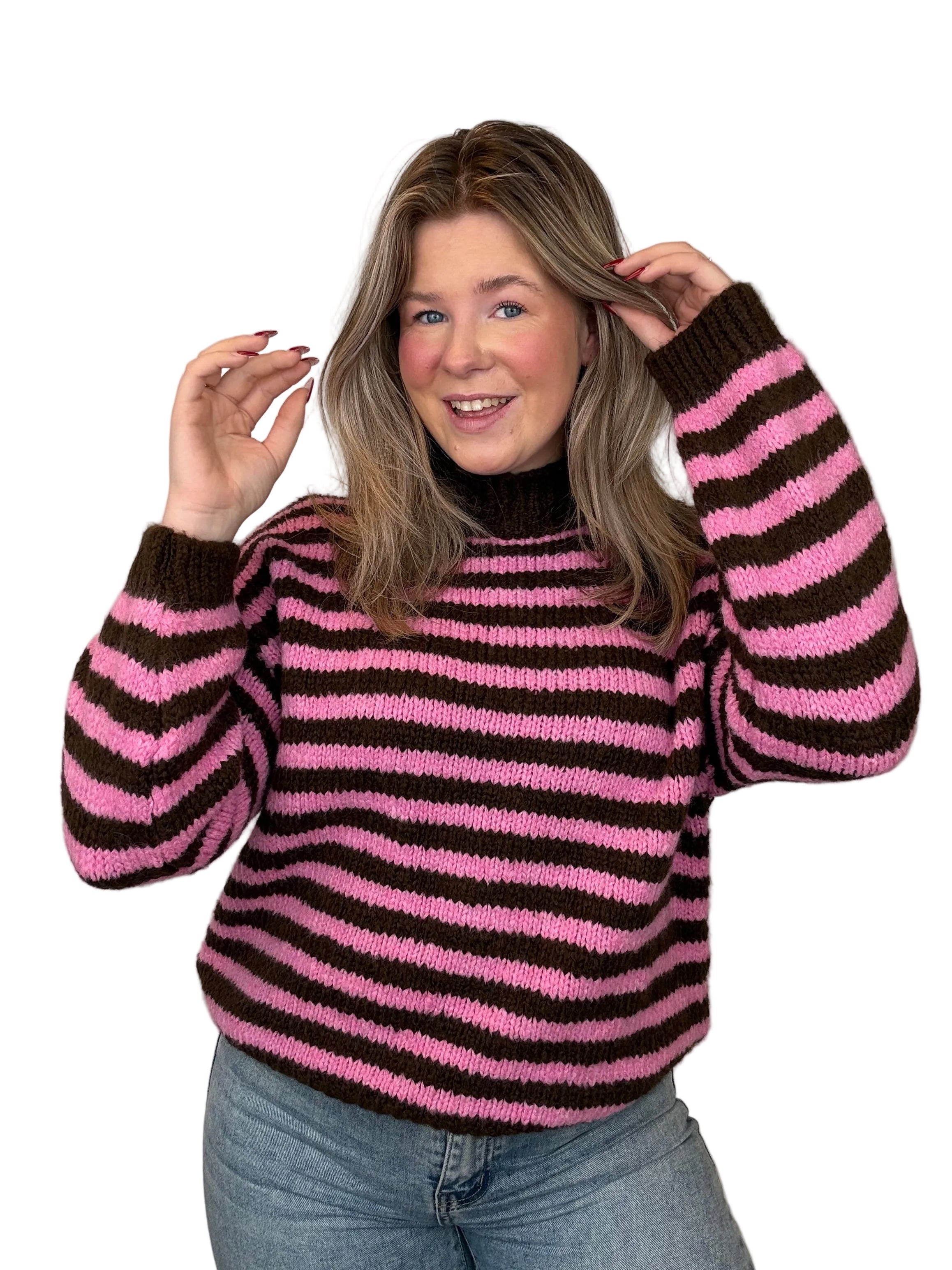 Gestreepte Trui - Roze/Bruin