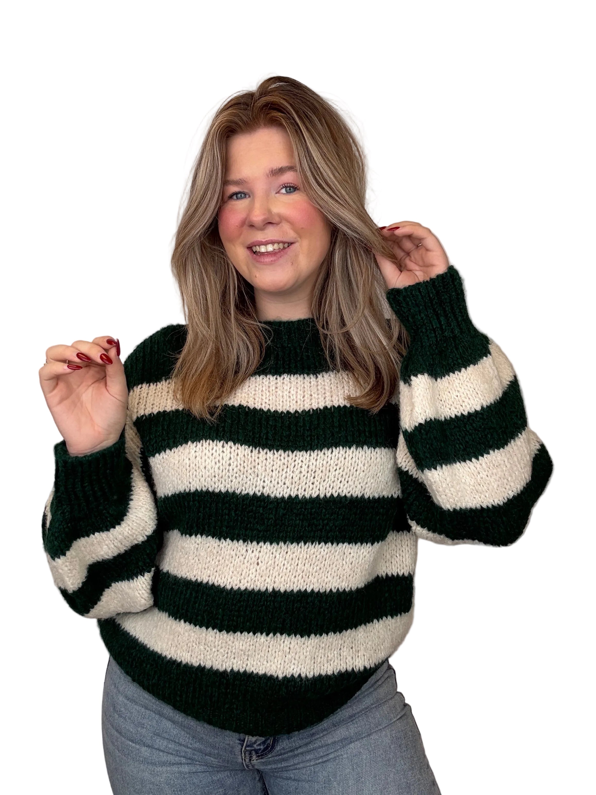 Gestreepte Trui - Groen/Creme