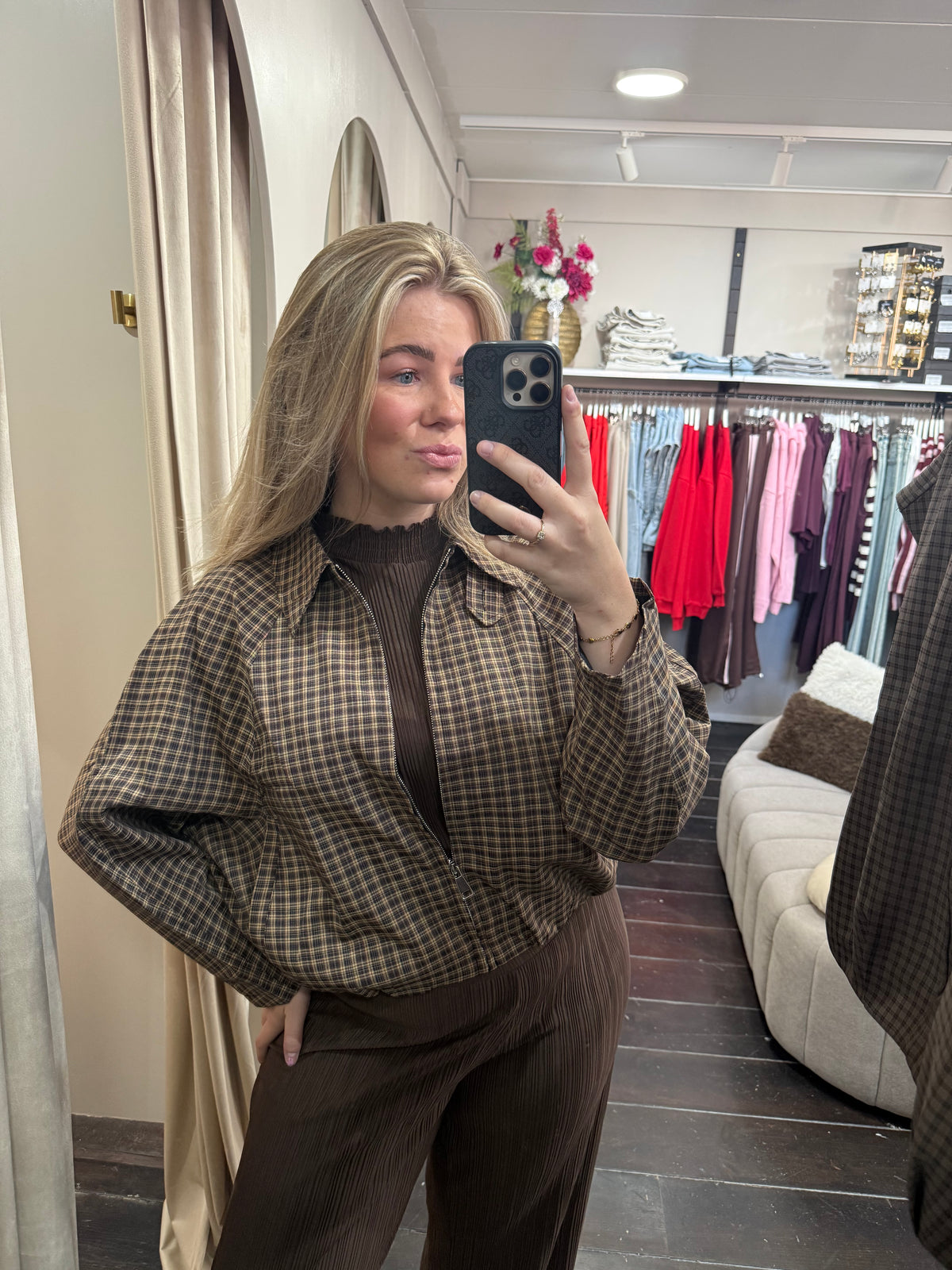 Ruitjes jacket - beige/bruin