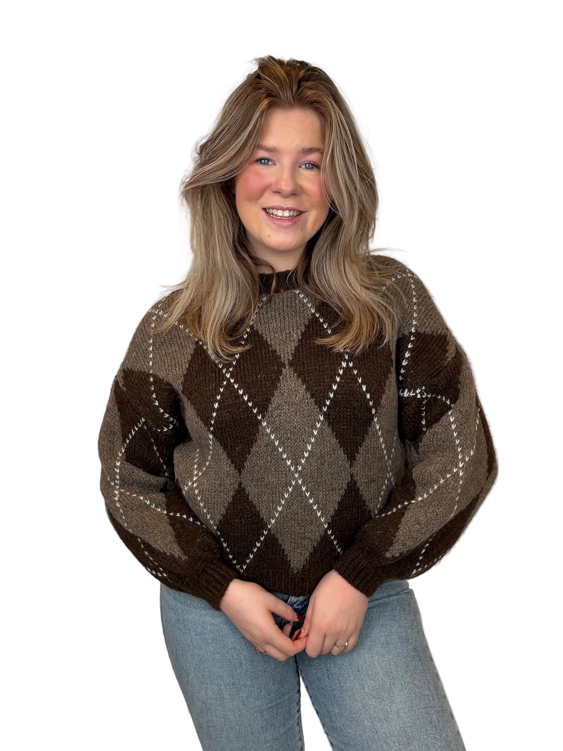 Ruitjes Trui - Bruin/Taupe