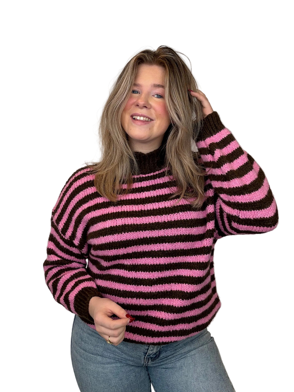 Gestreepte Trui - Roze/Bruin