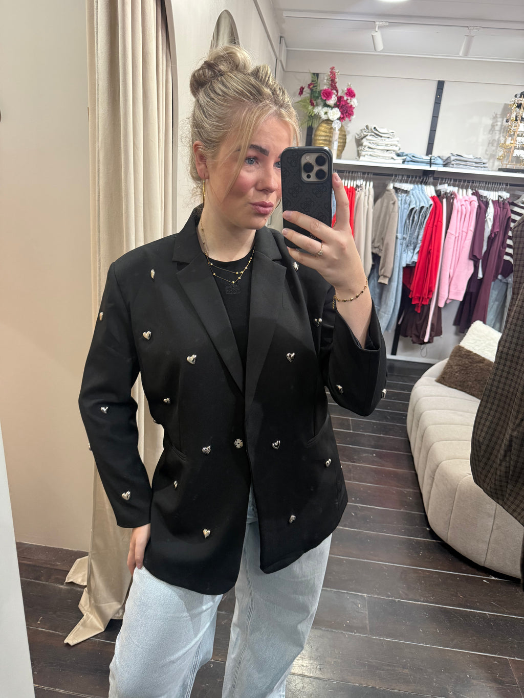 Oversized hartjes blazer - Zwart