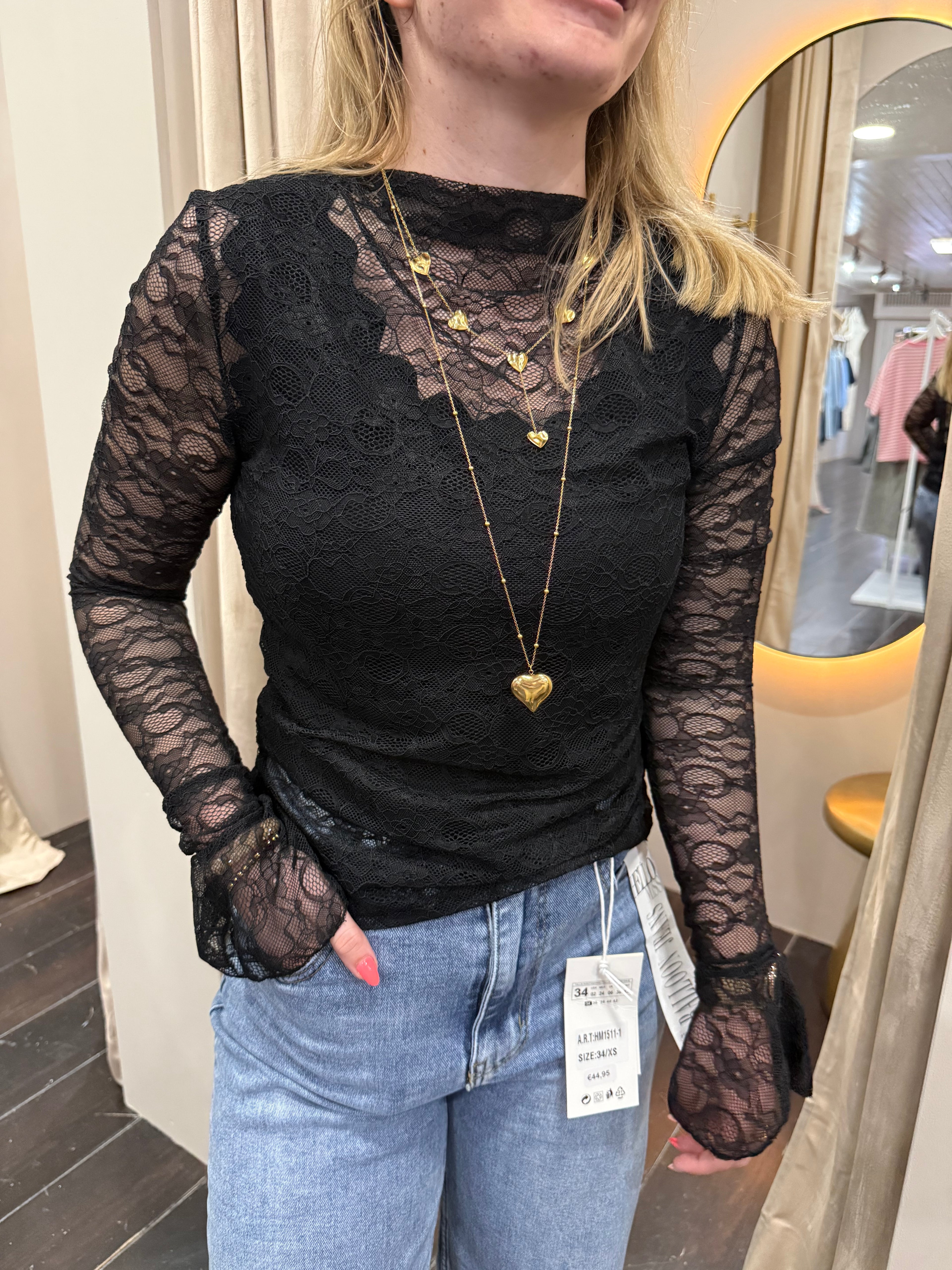 Kanten Top Flared - Zwart