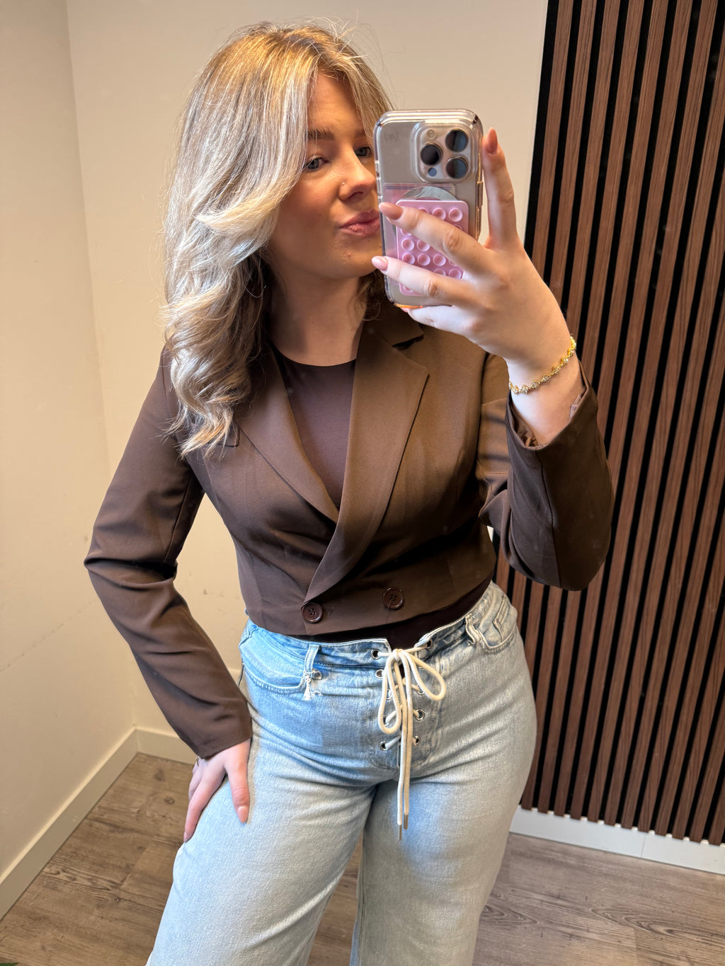 Cropped Blazer - Brown