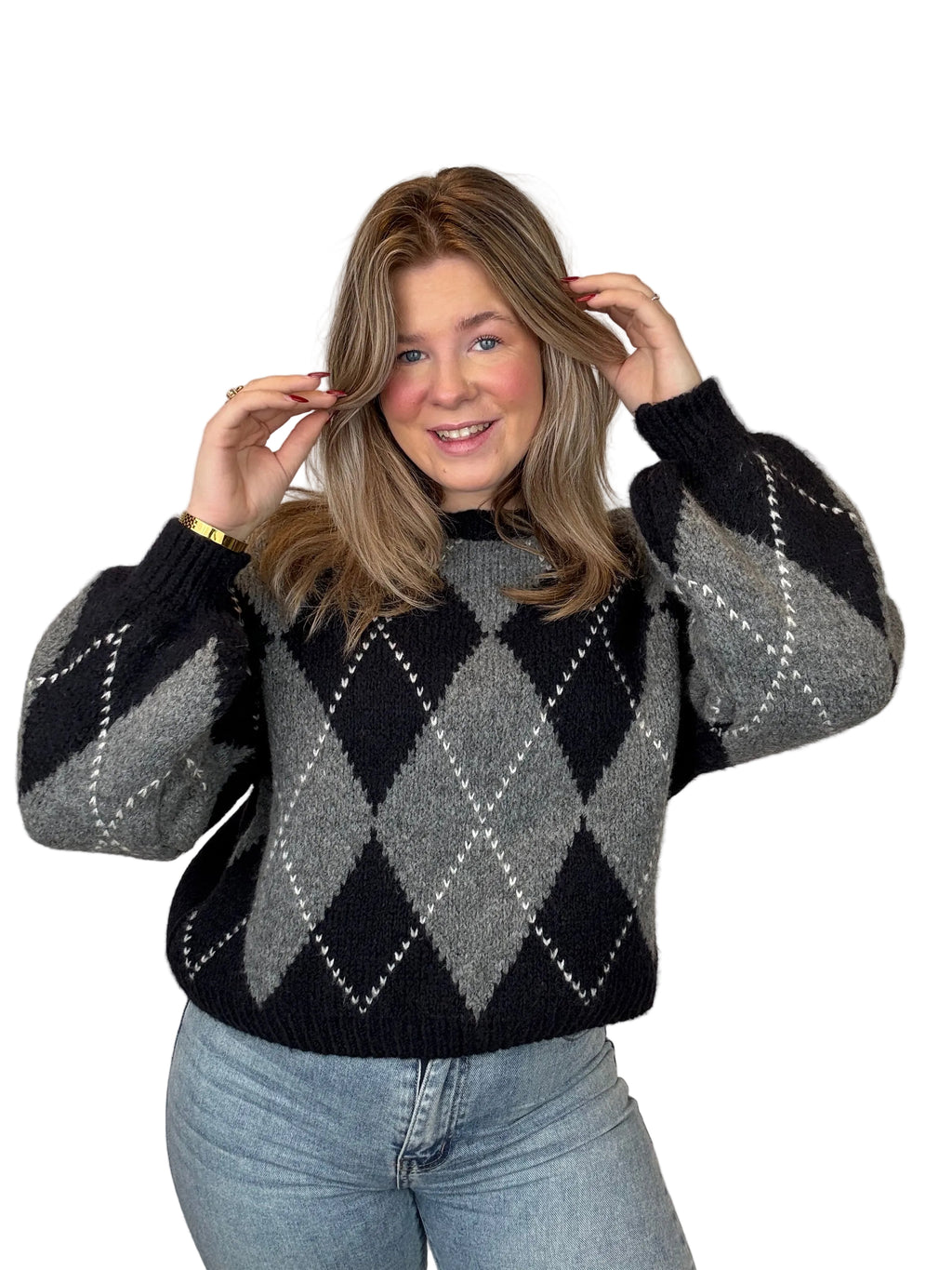 Ruitjes Trui - Navy/Grijs