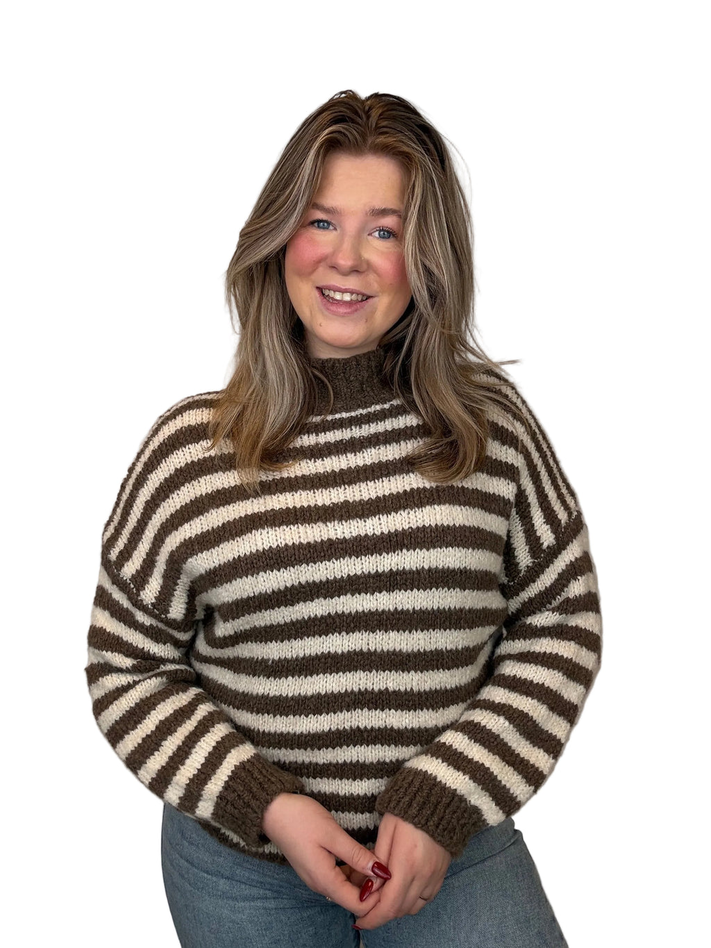 Gestreepte trui - Taupe/Creme