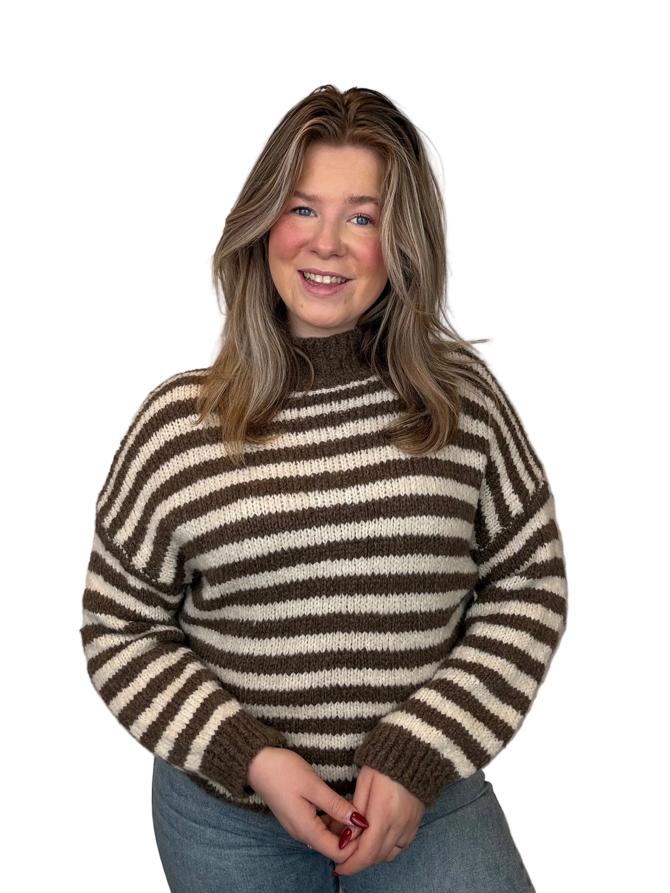 Gestreepte trui - Taupe/Creme