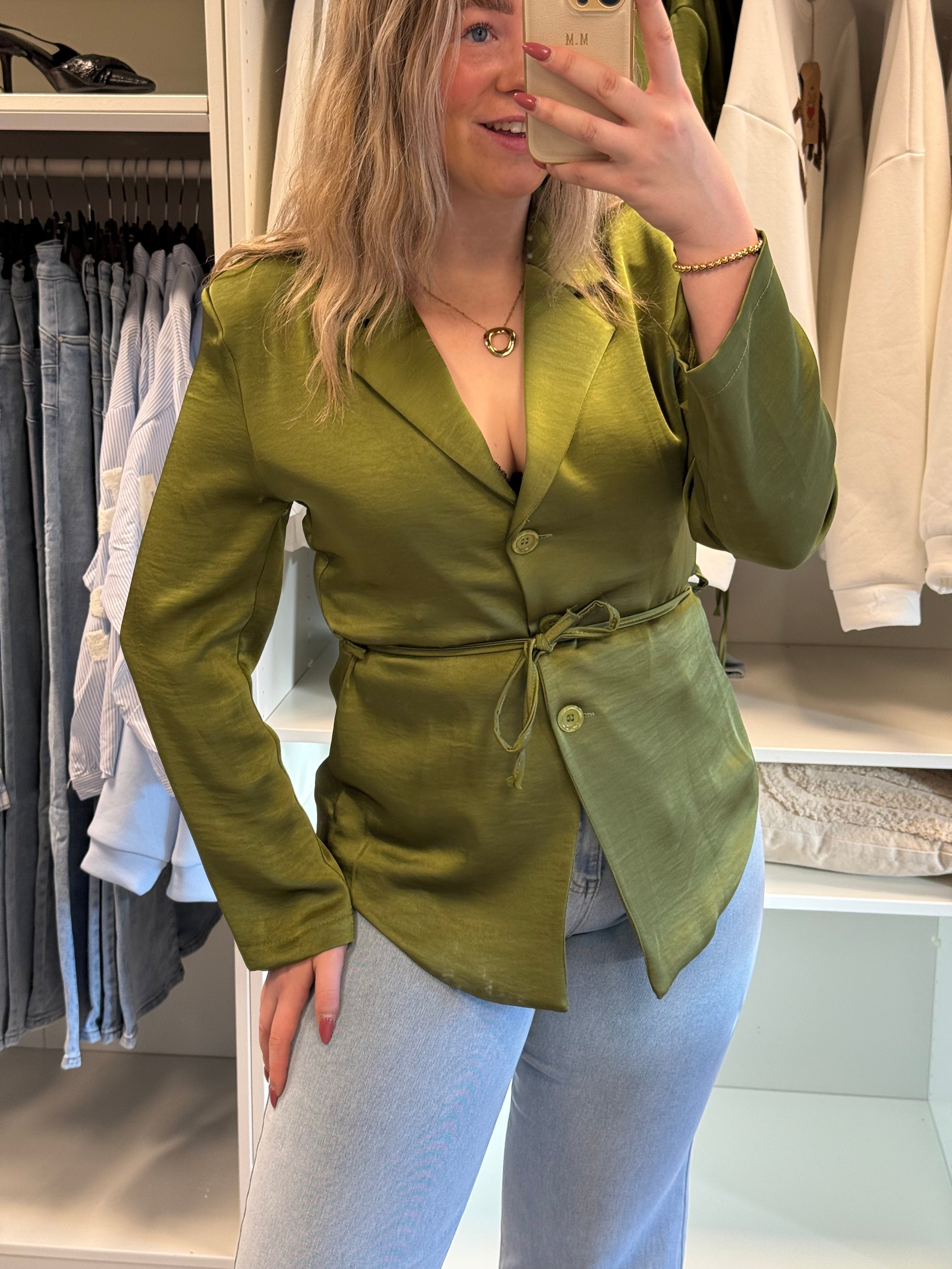 Satijnen Blouse - Olijf