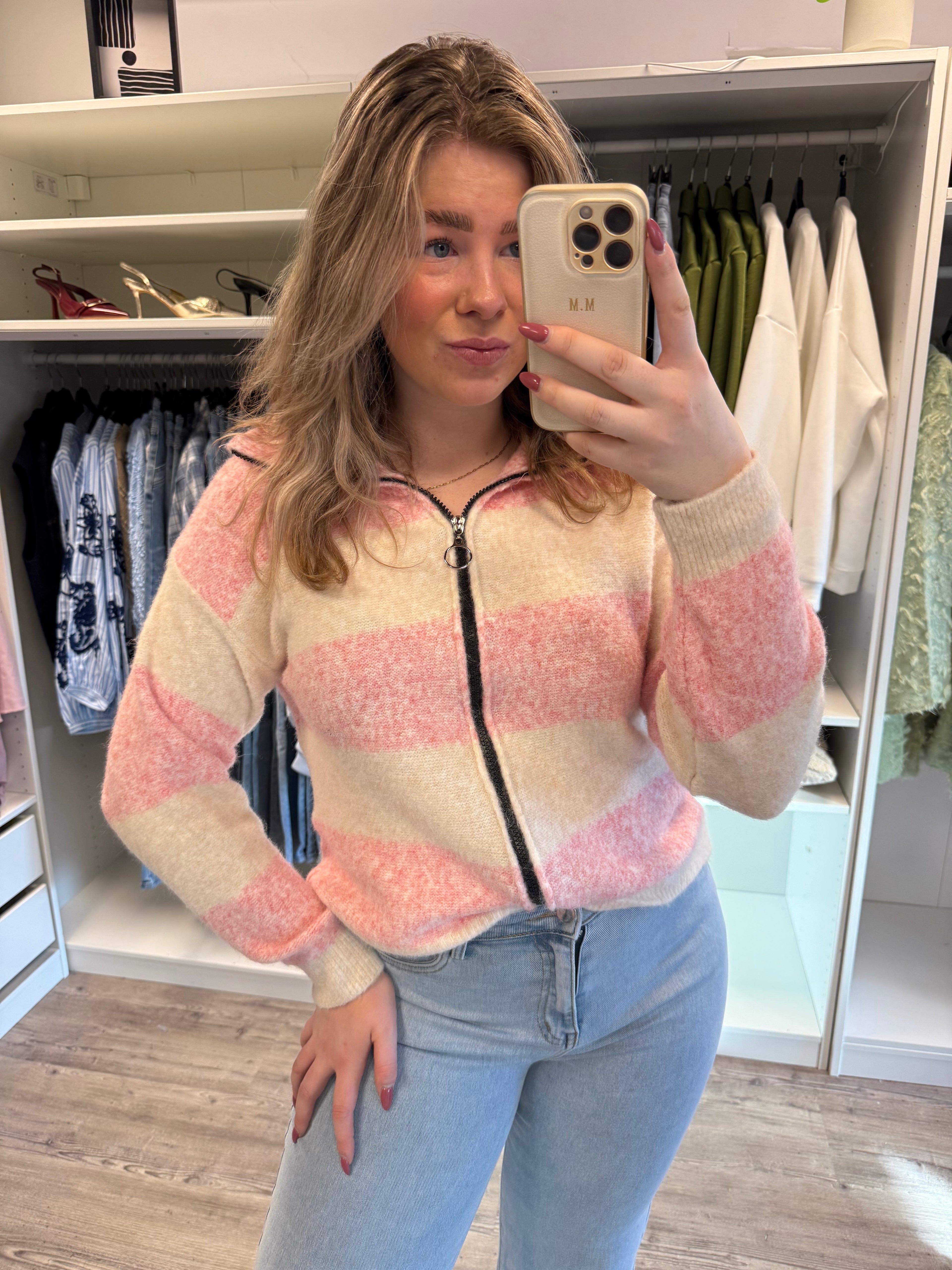 Zipper Knit - Roze/Creme