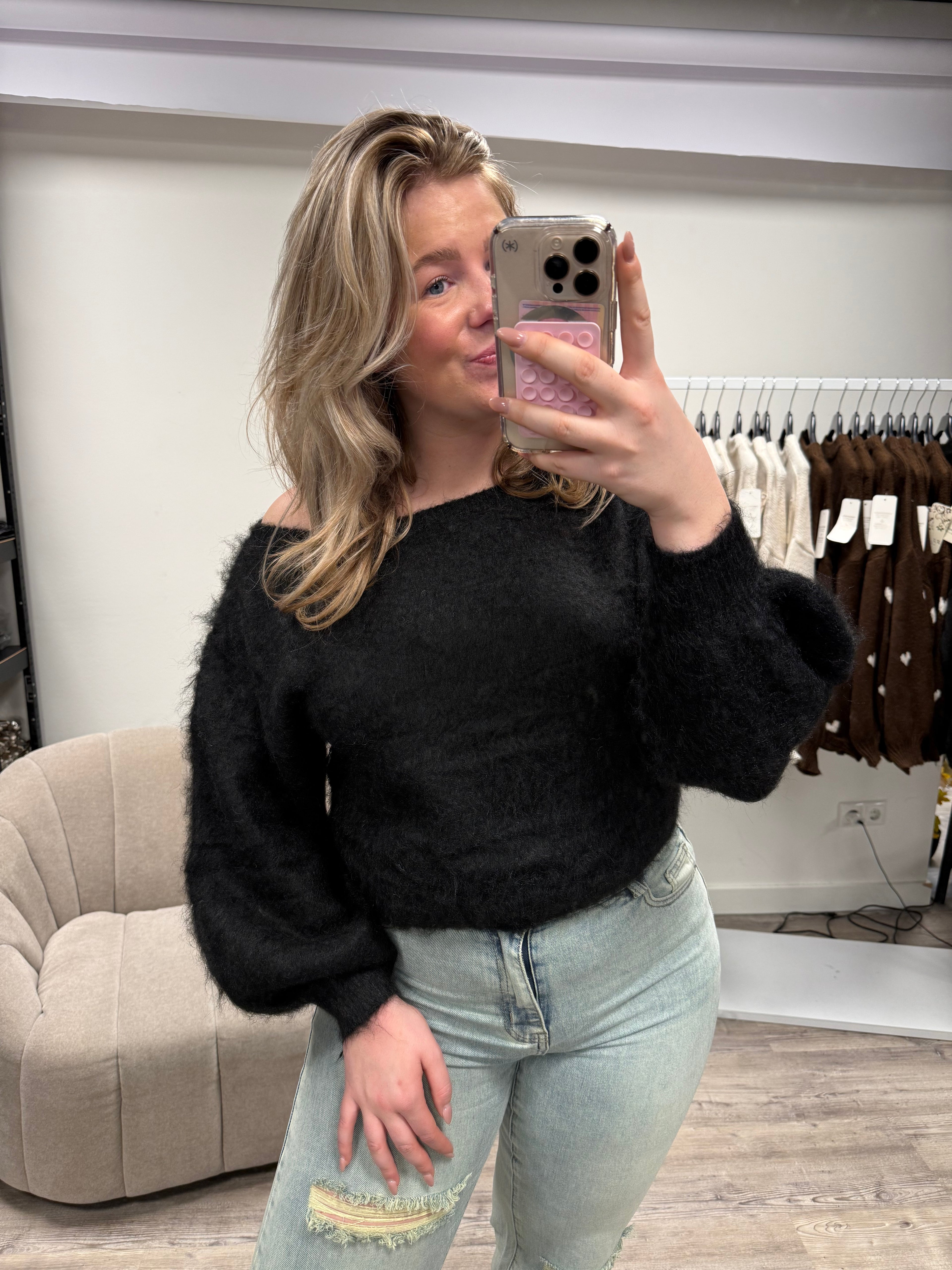 One Shoulder knit - Black