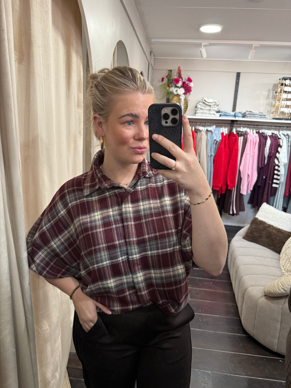 Ruitjes blouse - Bordeaux