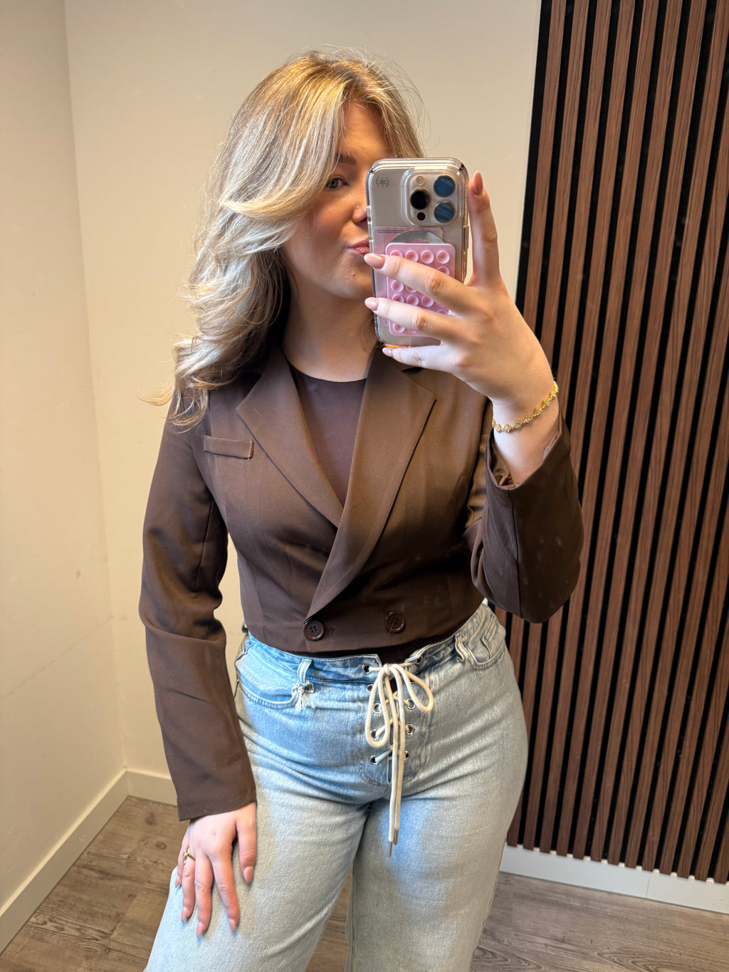 Cropped Blazer - Brown