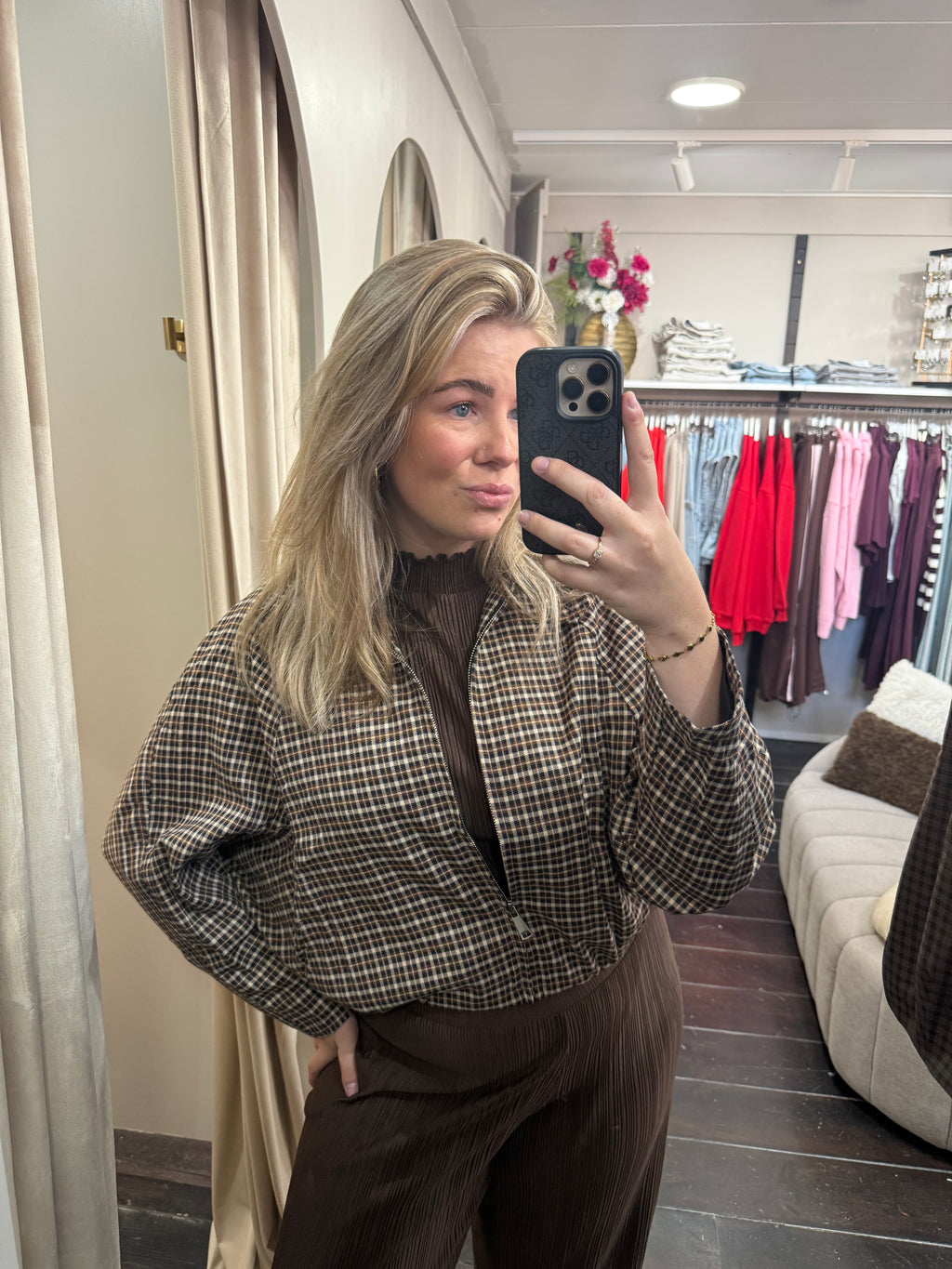 Ruitjes jacket - Navy/roest