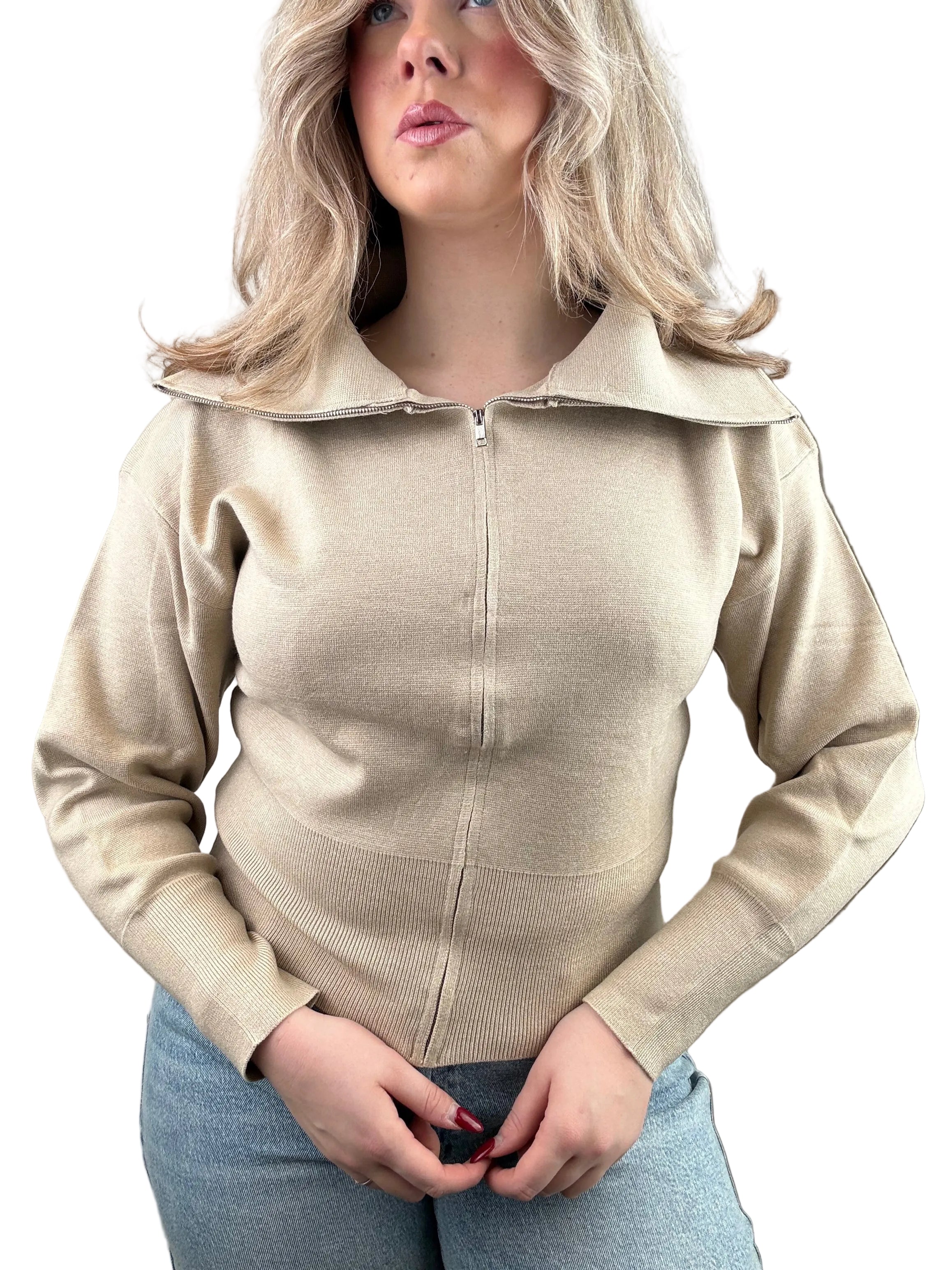Trui met rits - Beige