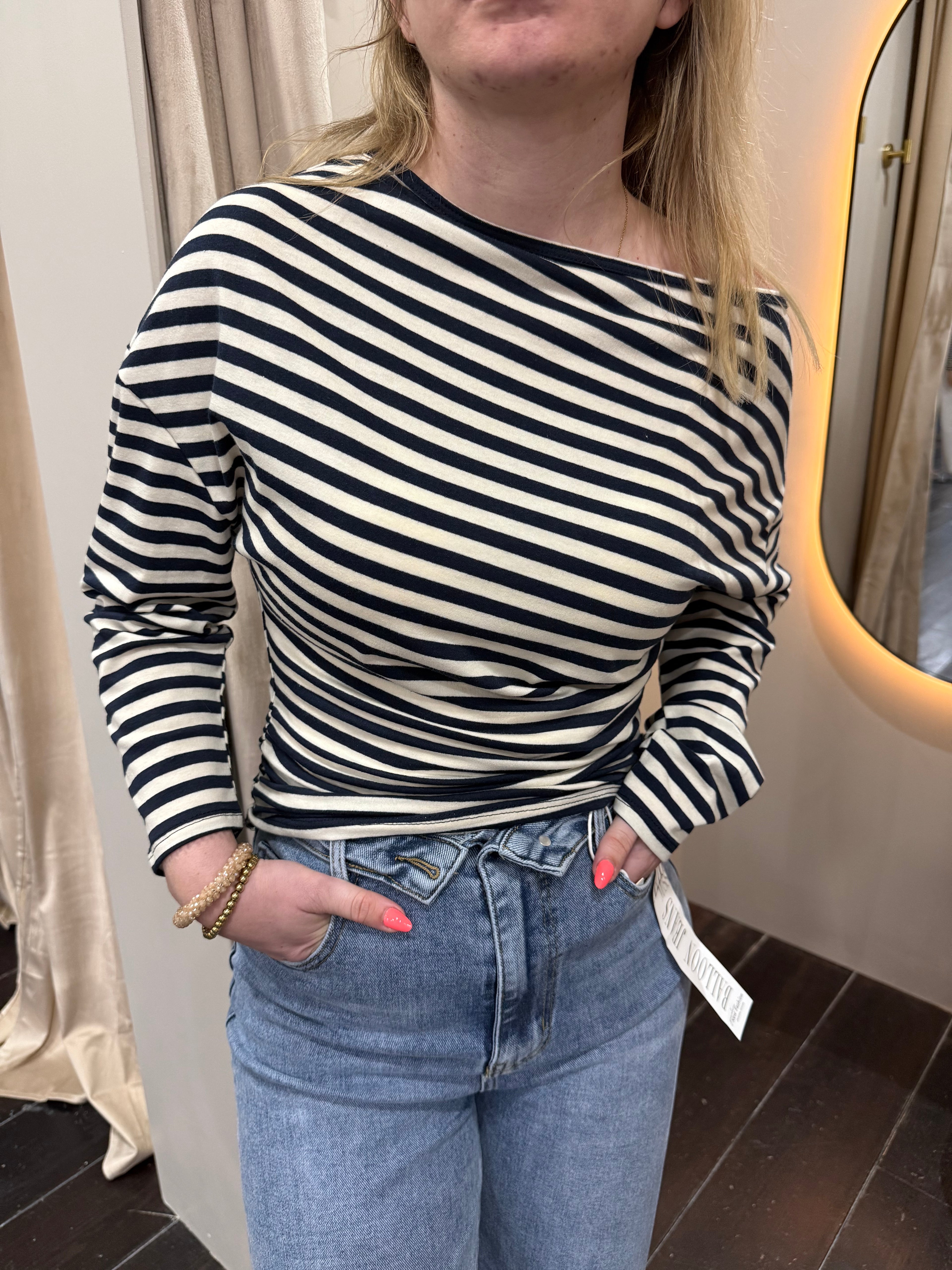 Gestreepte top - Navy