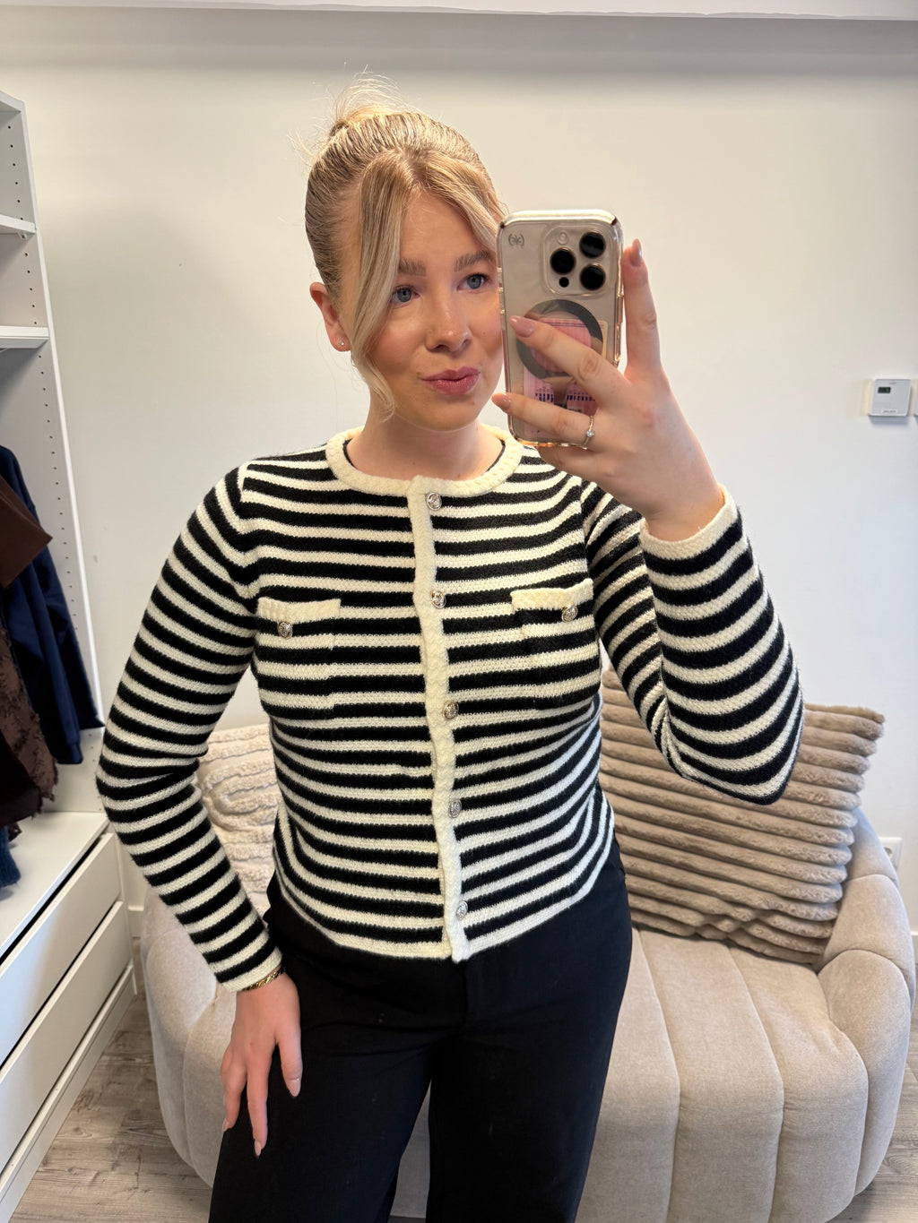 Gestreept vestje - Crème/Zwart