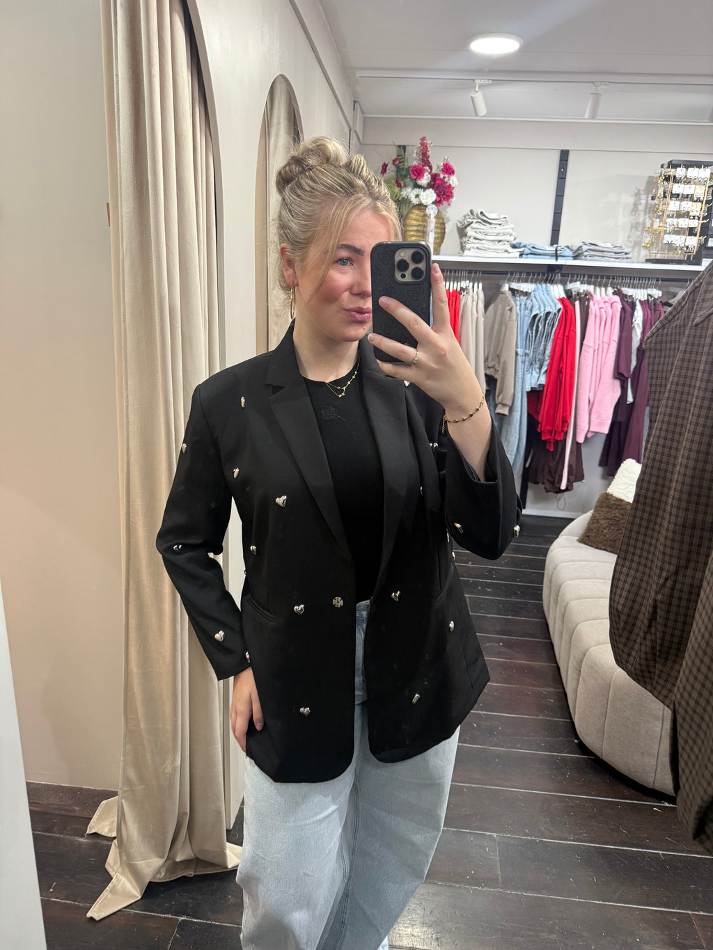 Oversized hartjes blazer - Zwart