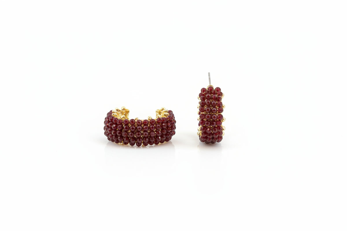 DAY & EVE - oorbellen bordeaux hoops/kraal