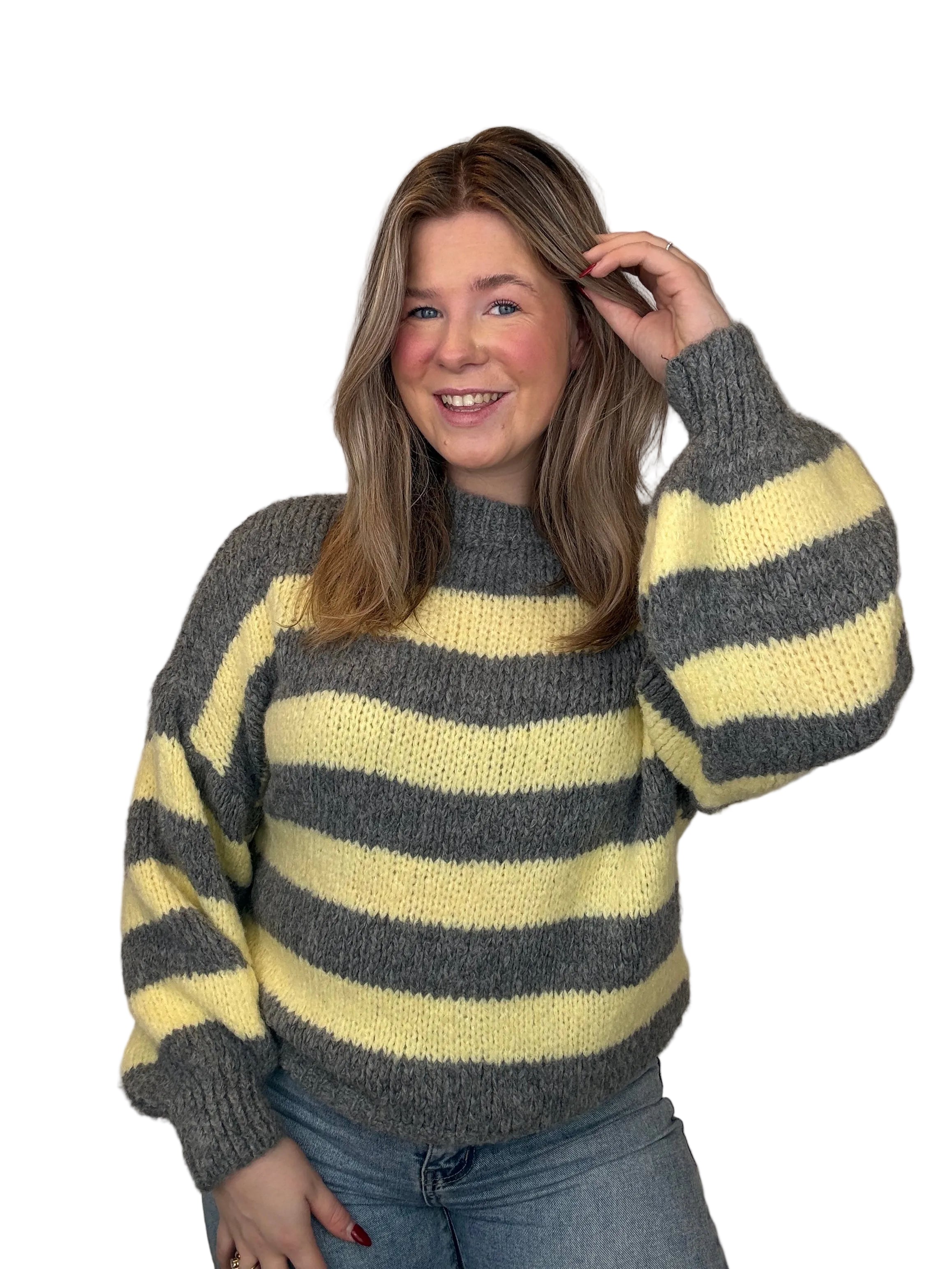 Gestreepte Trui - Geel/Grijs