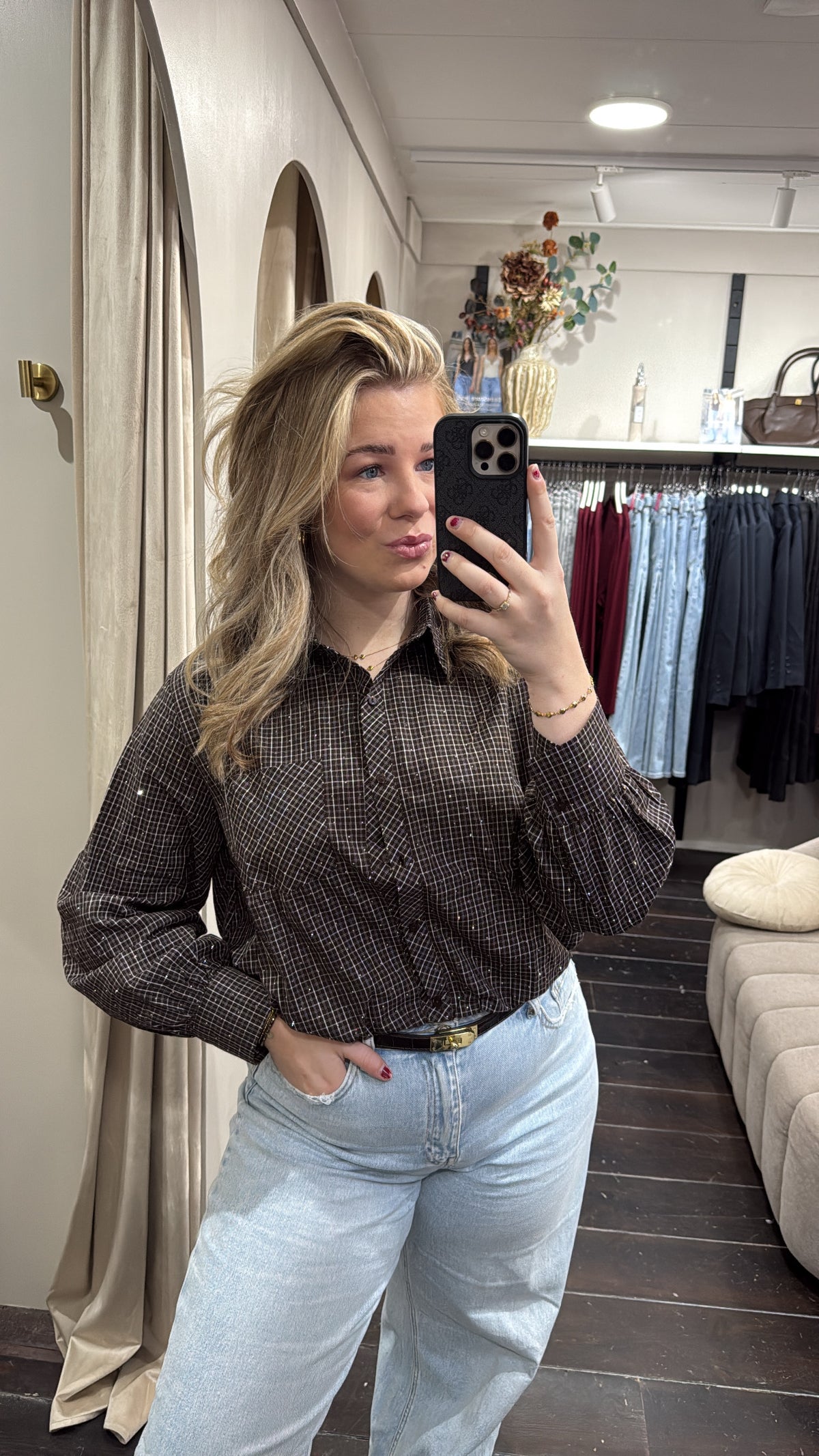 Blouse ruitjes/glitter