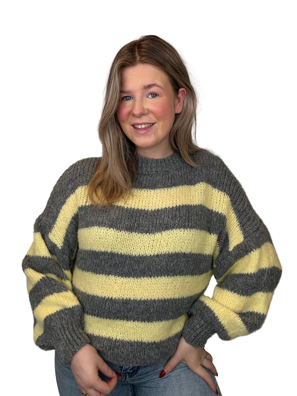 Gestreepte Trui - Geel/Grijs