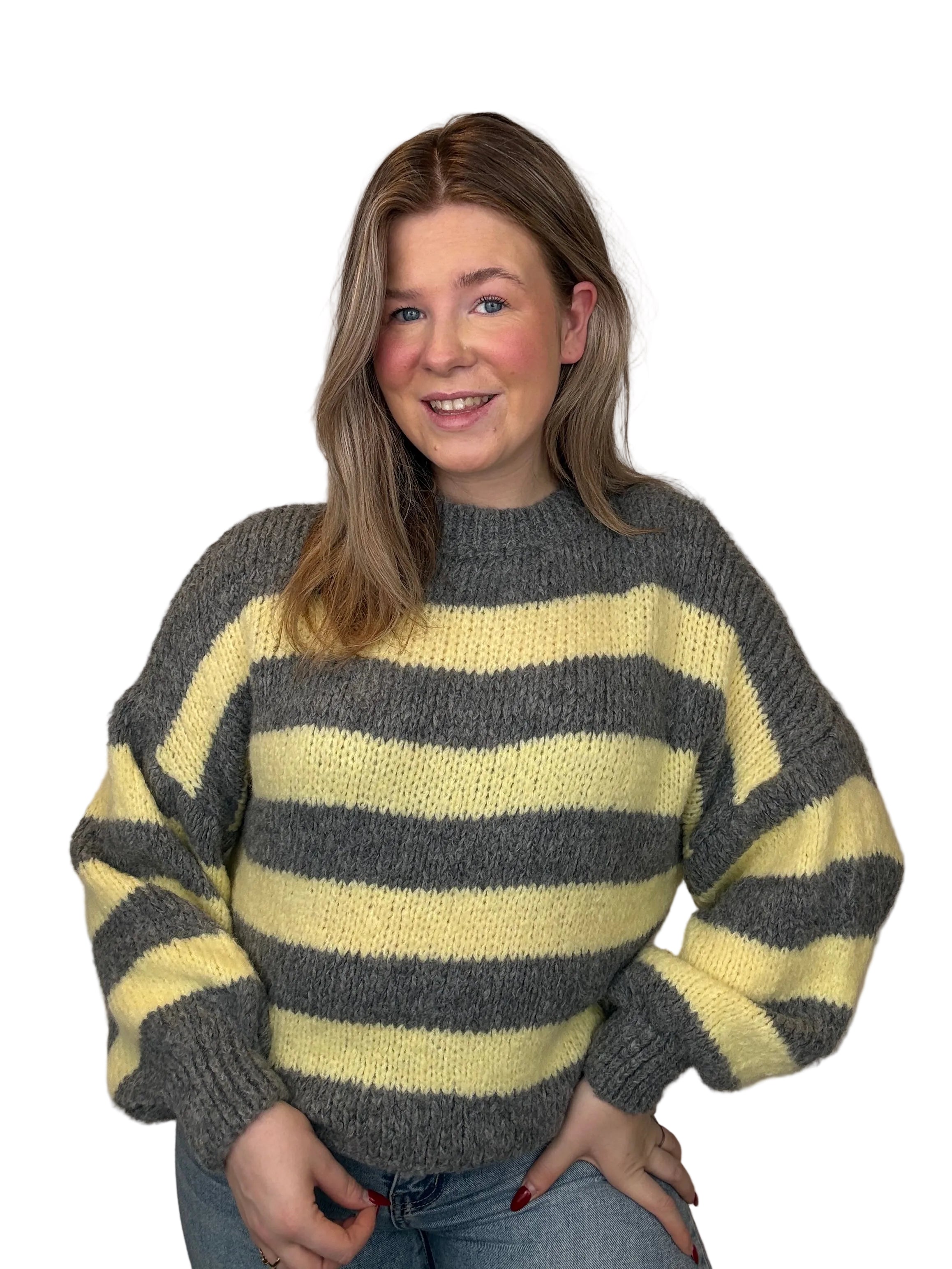 Gestreepte Trui - Geel/Grijs