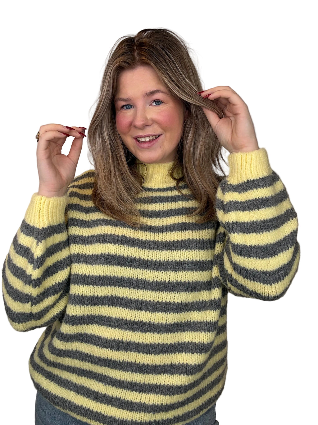 Gestreepte trui - Grijs/Geel