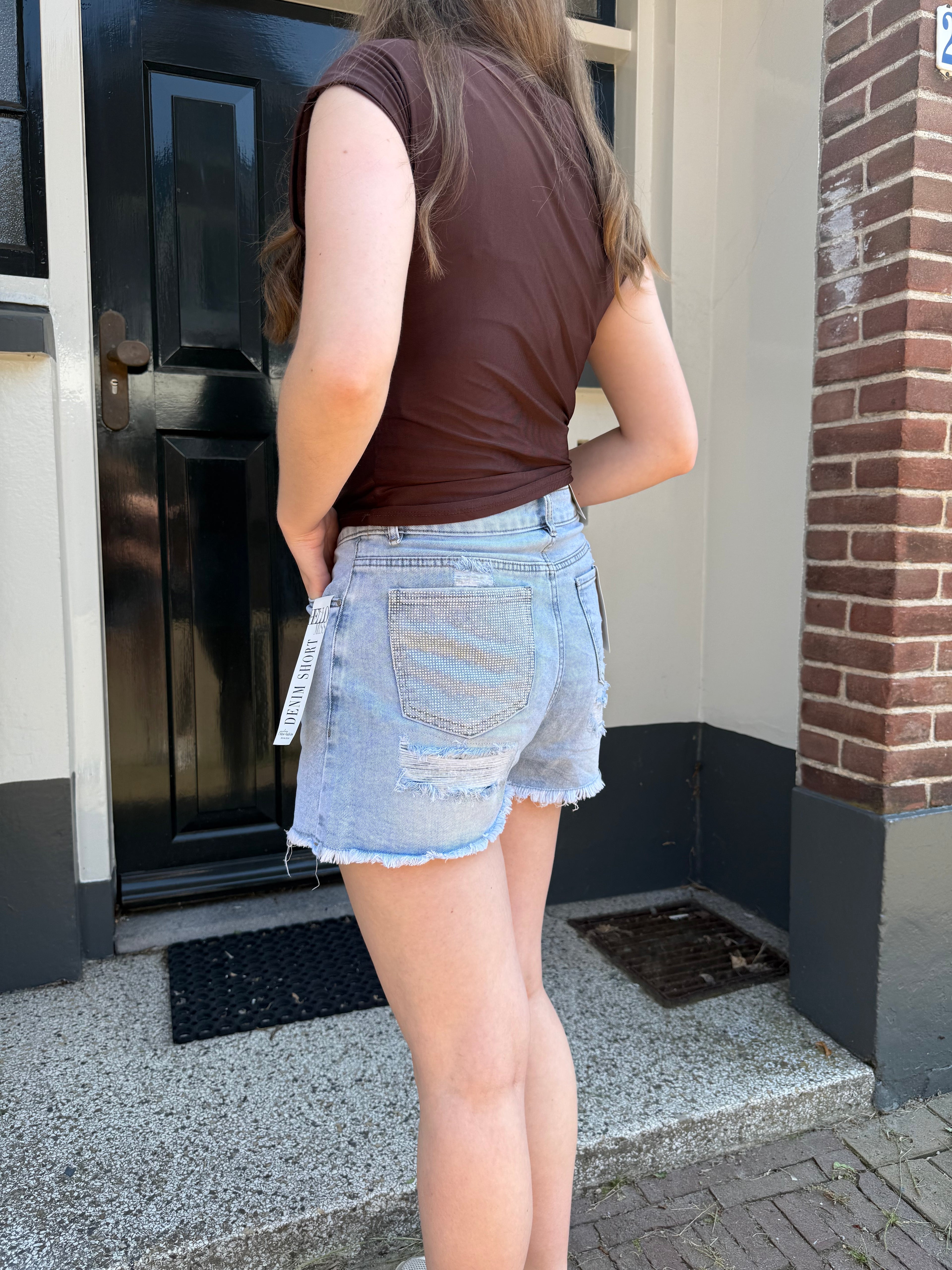 Blauwe Jeans Short - Glitter zak