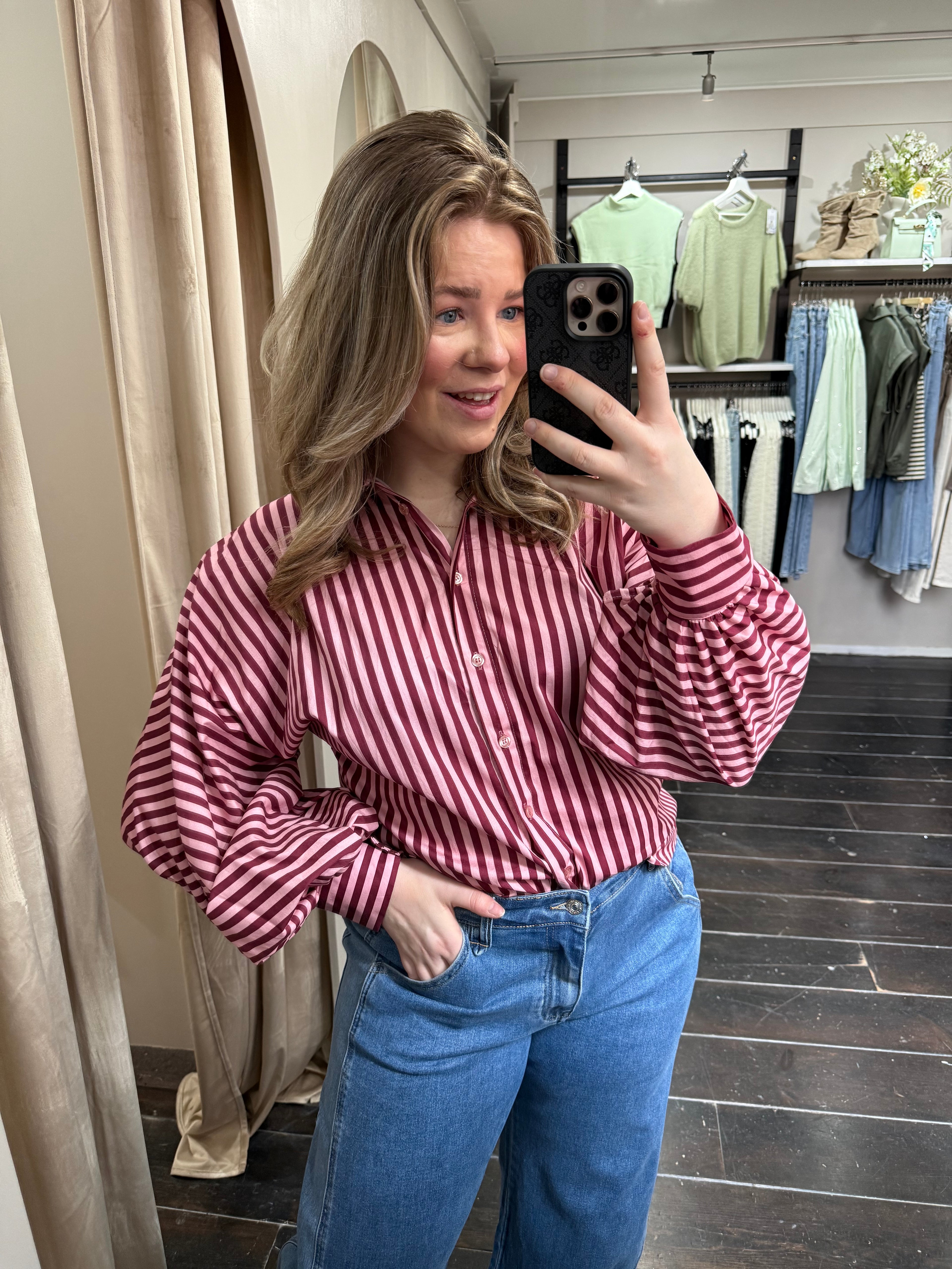 Blouse gestreept - Rood/Roze