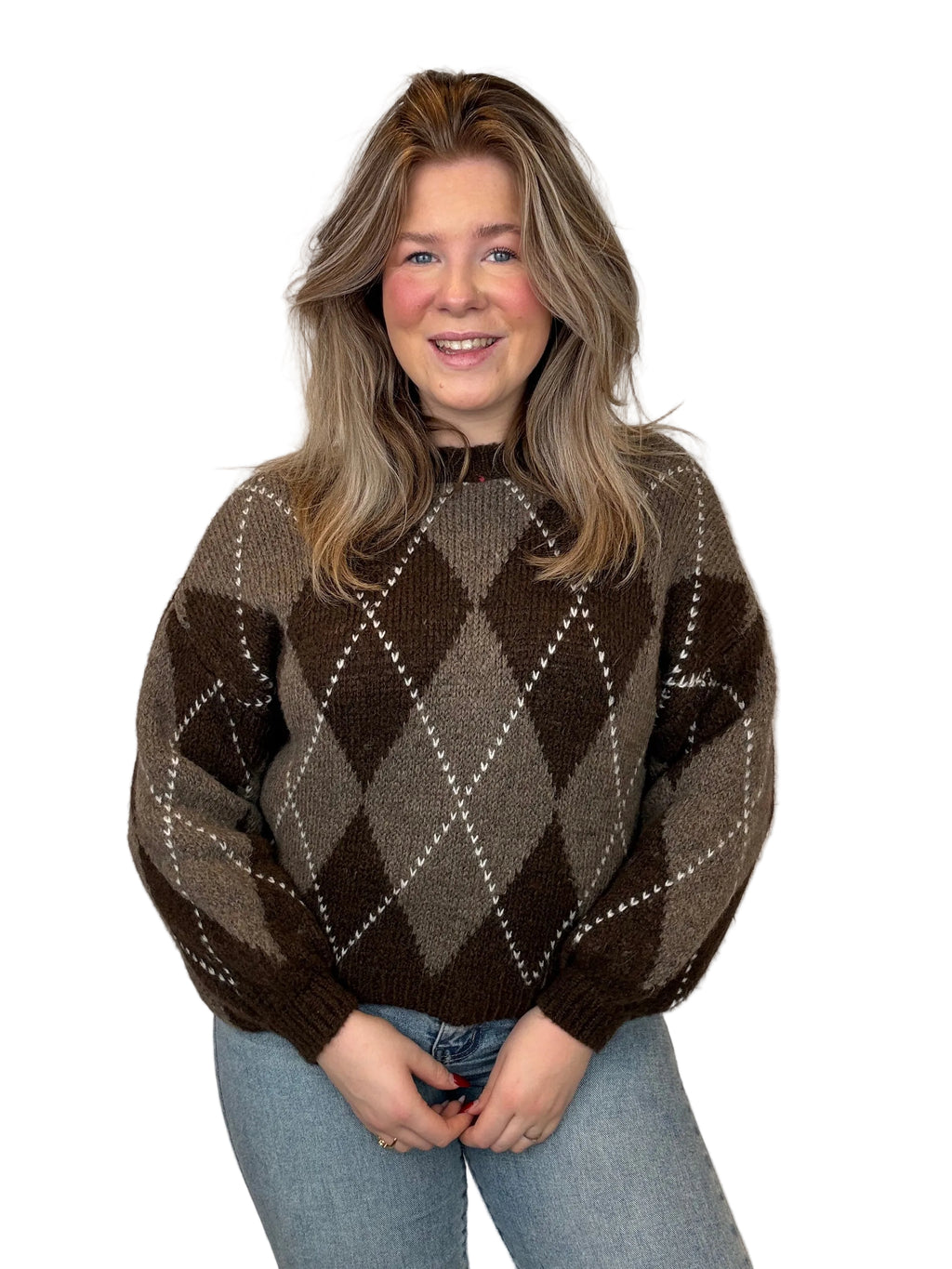Ruitjes Trui - Bruin/Taupe
