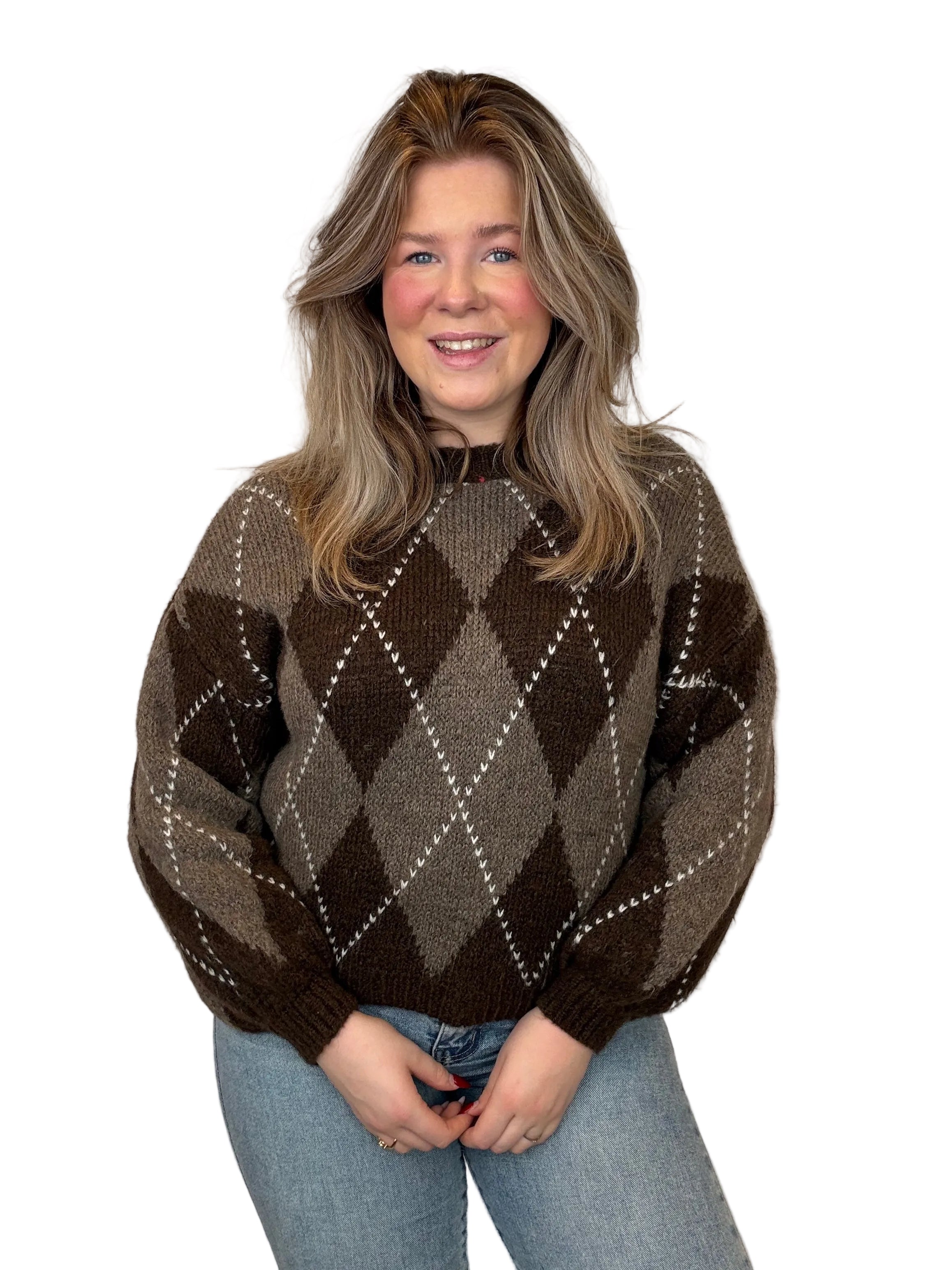 Ruitjes Trui - Bruin/Taupe