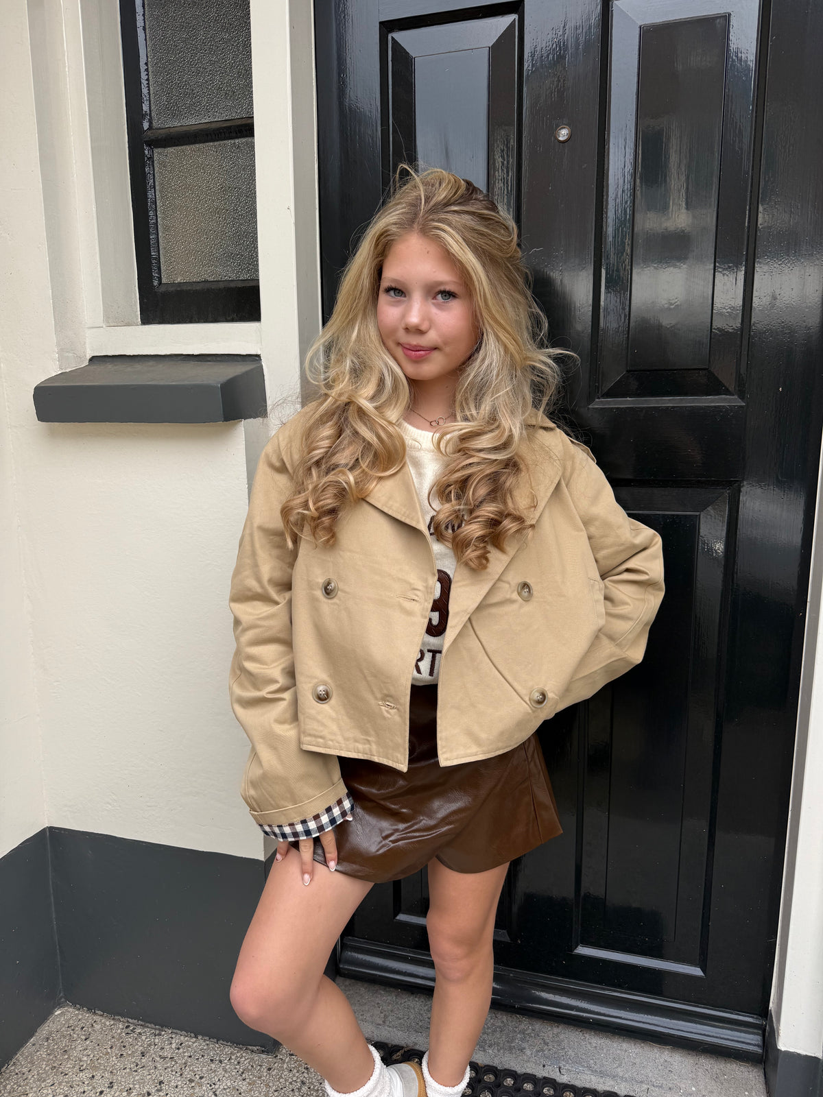 Trenchcoat jasje - Camel/Ruitjes
