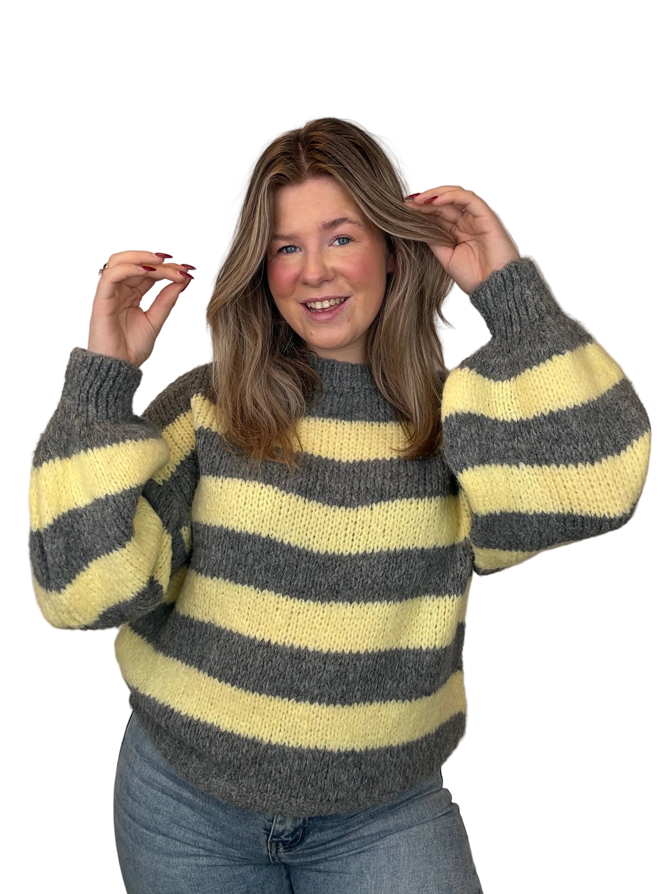 Gestreepte Trui - Geel/Grijs