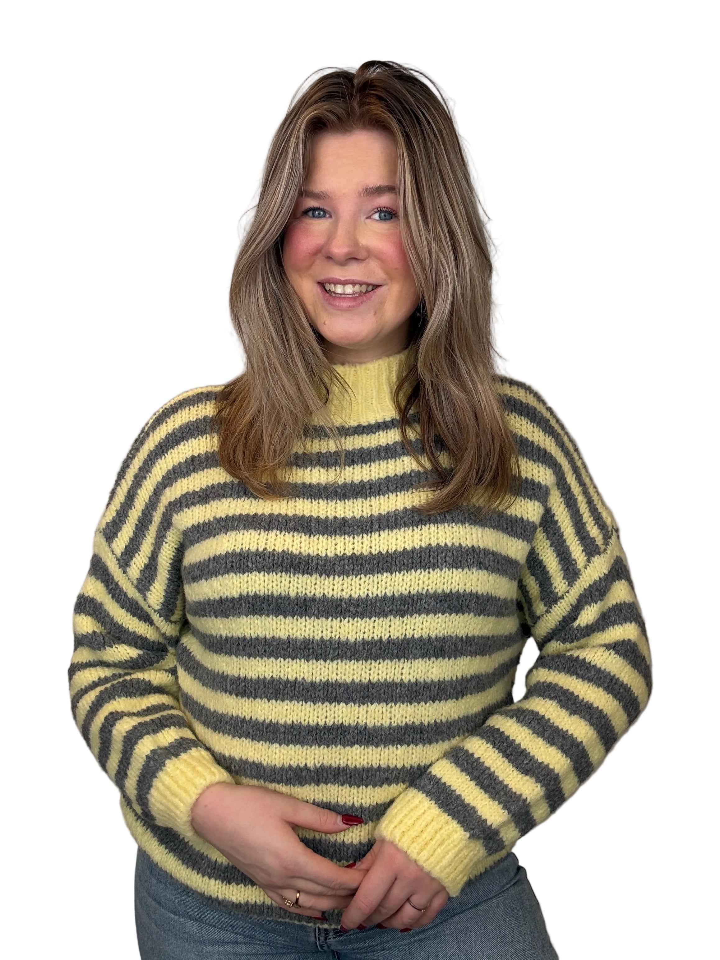 Gestreepte trui - Grijs/Geel