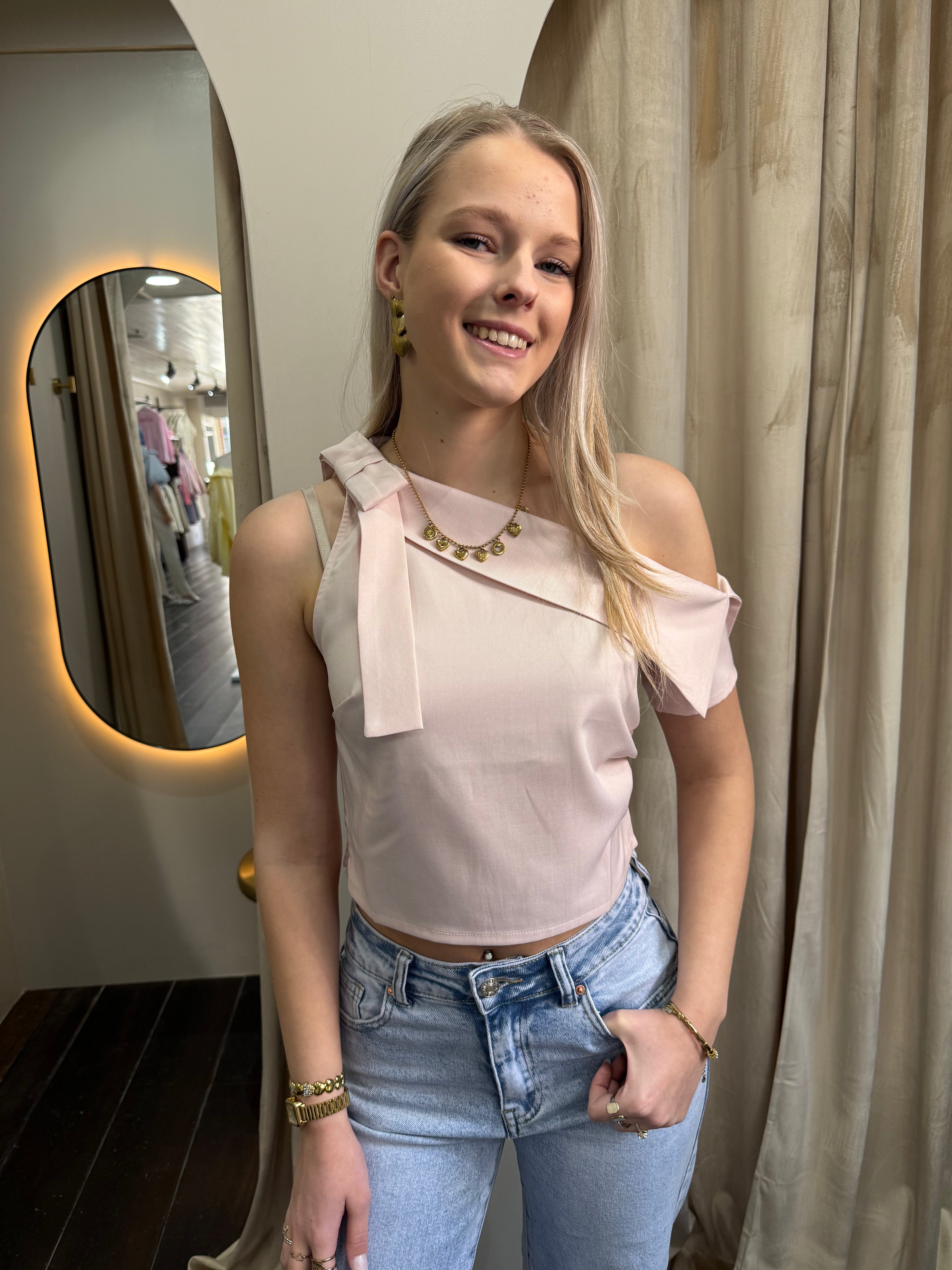 Top met strik - Roze