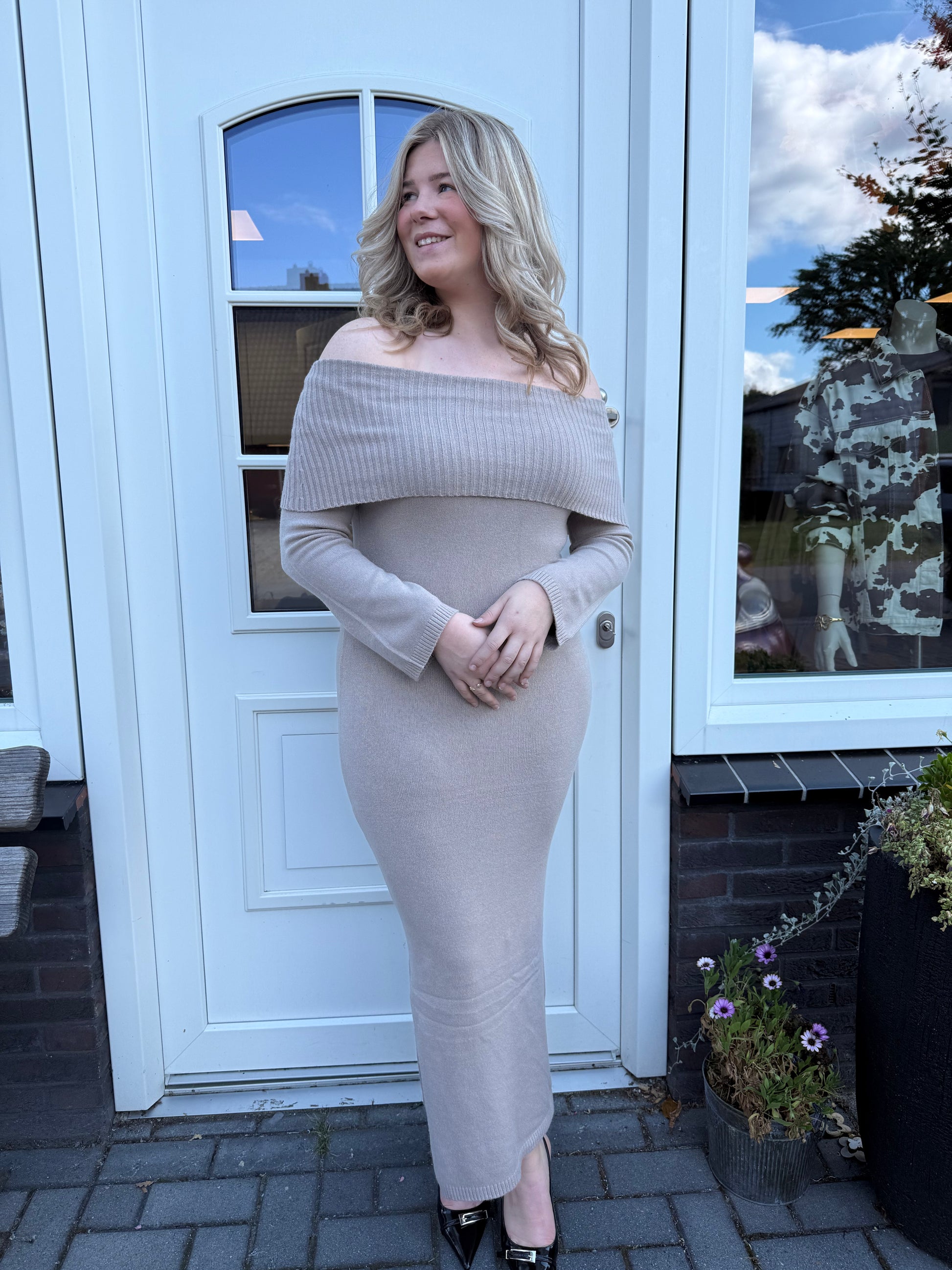 Off Schoulder Dress - Taupe