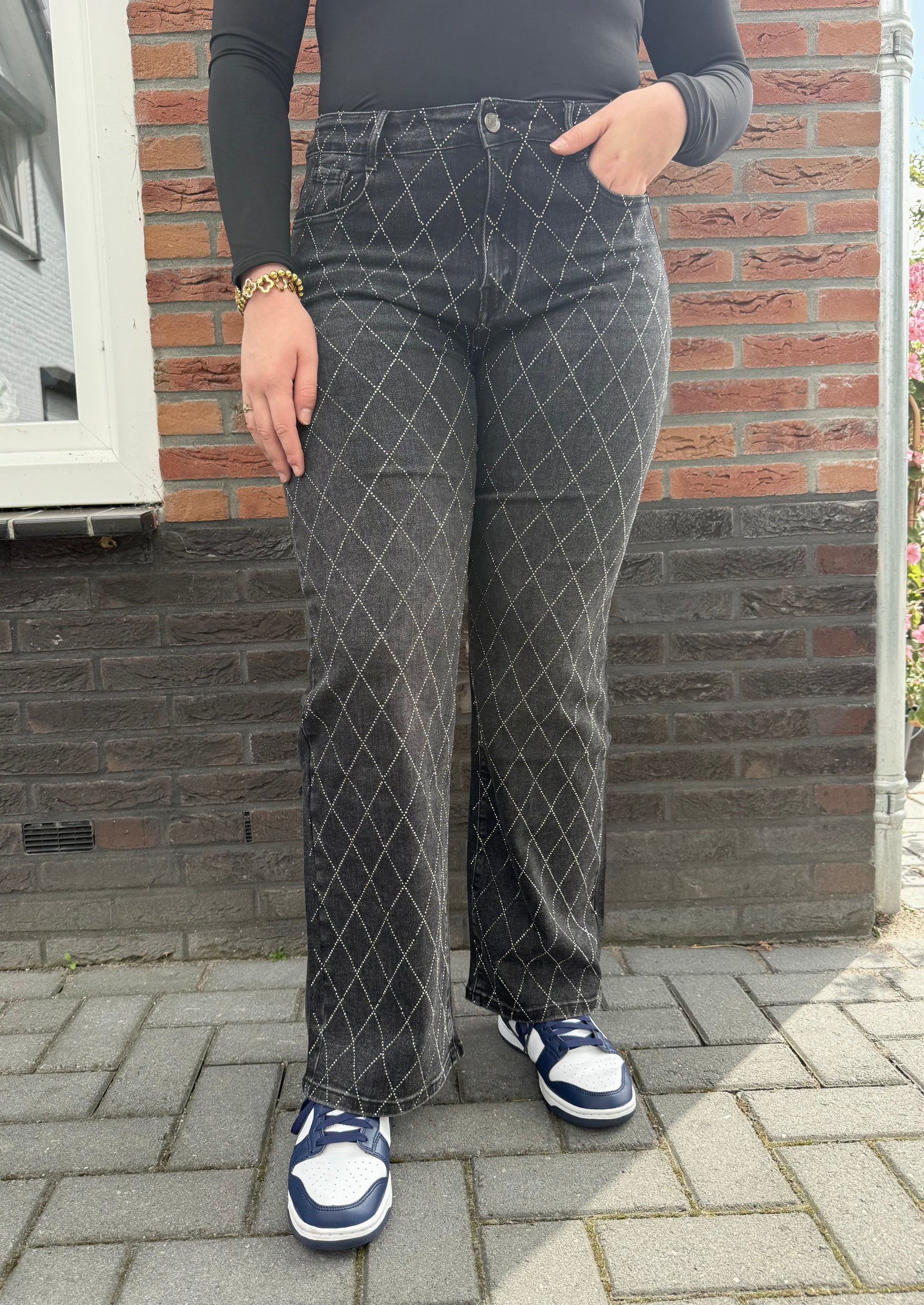 Rine Stone Jeans - Zwart