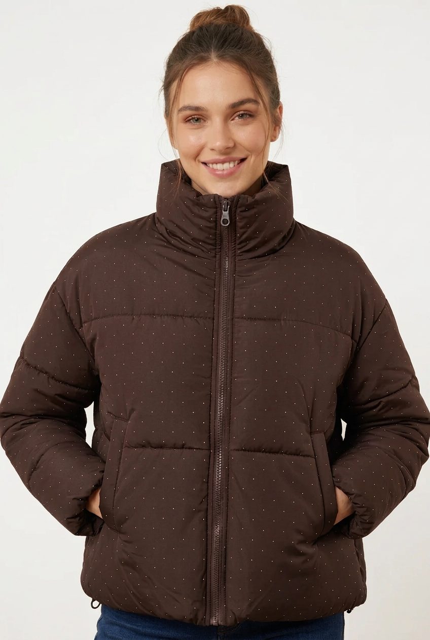 Winterjas met strass steentjes - Bruin