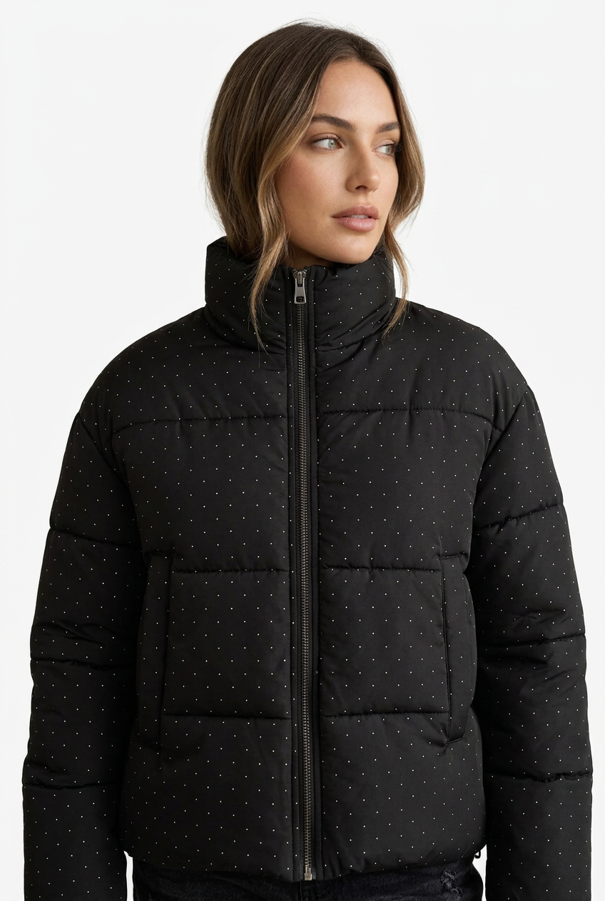 Winterjas met strass steentjes - Zwart