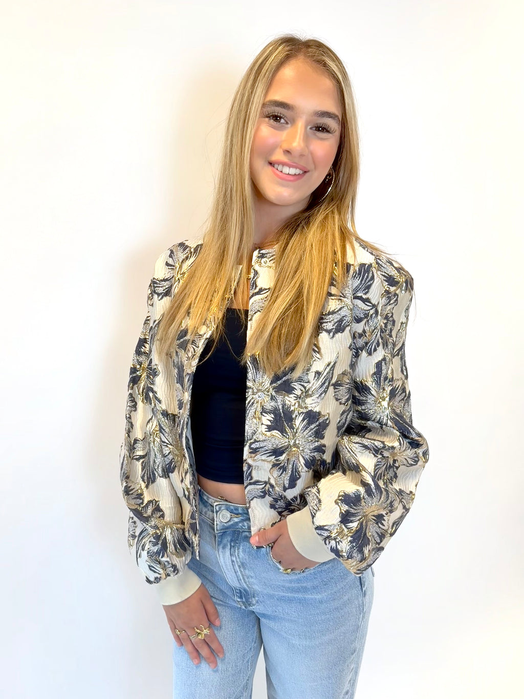 Flower jacket - Navy blauw
